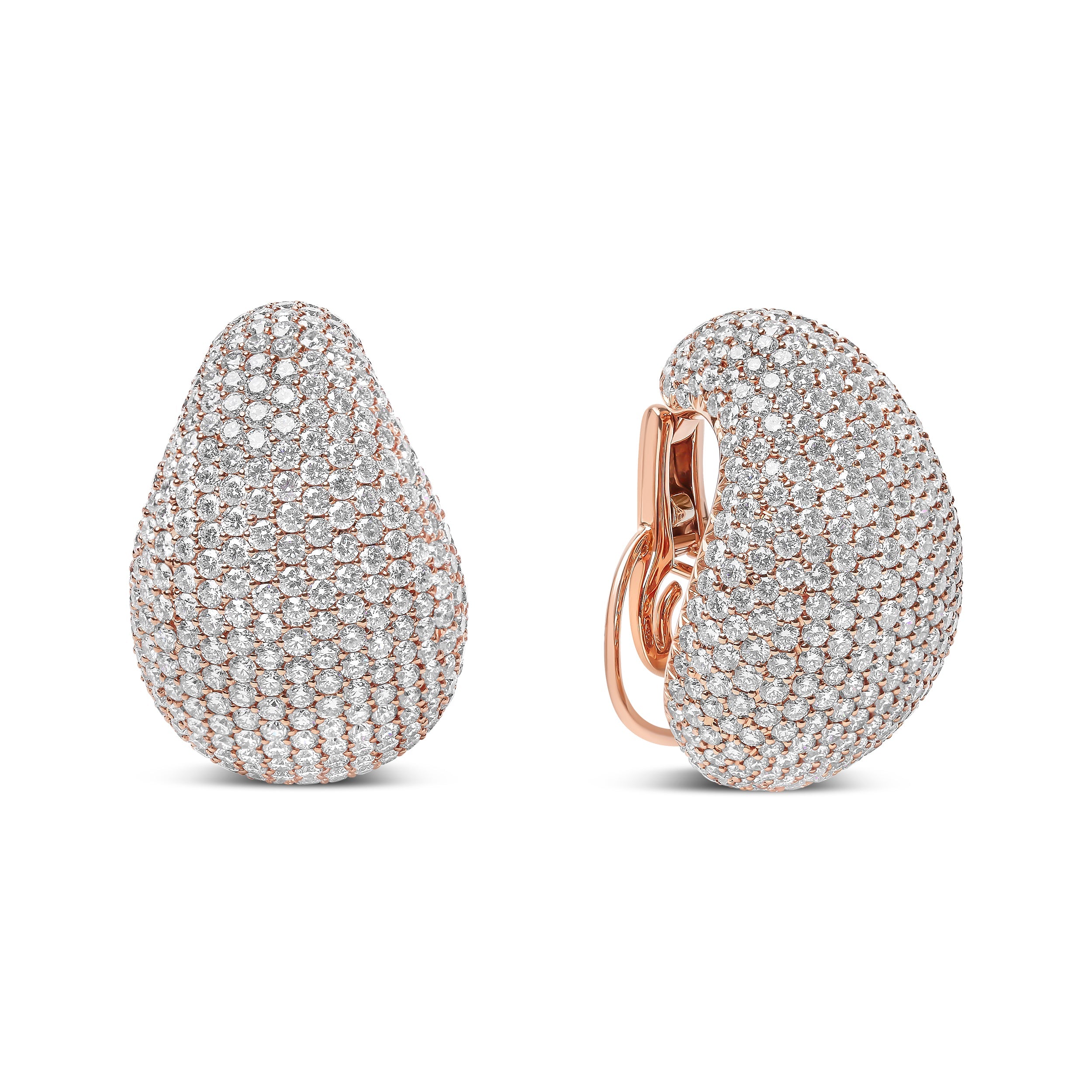 18K Rose Gold 13 1/5 Cttw Micro-Pave Diamond Sculptural Design Statement Omega Back Earrings (G-H Color, SI1-SI2 Clarity) by Bids.com