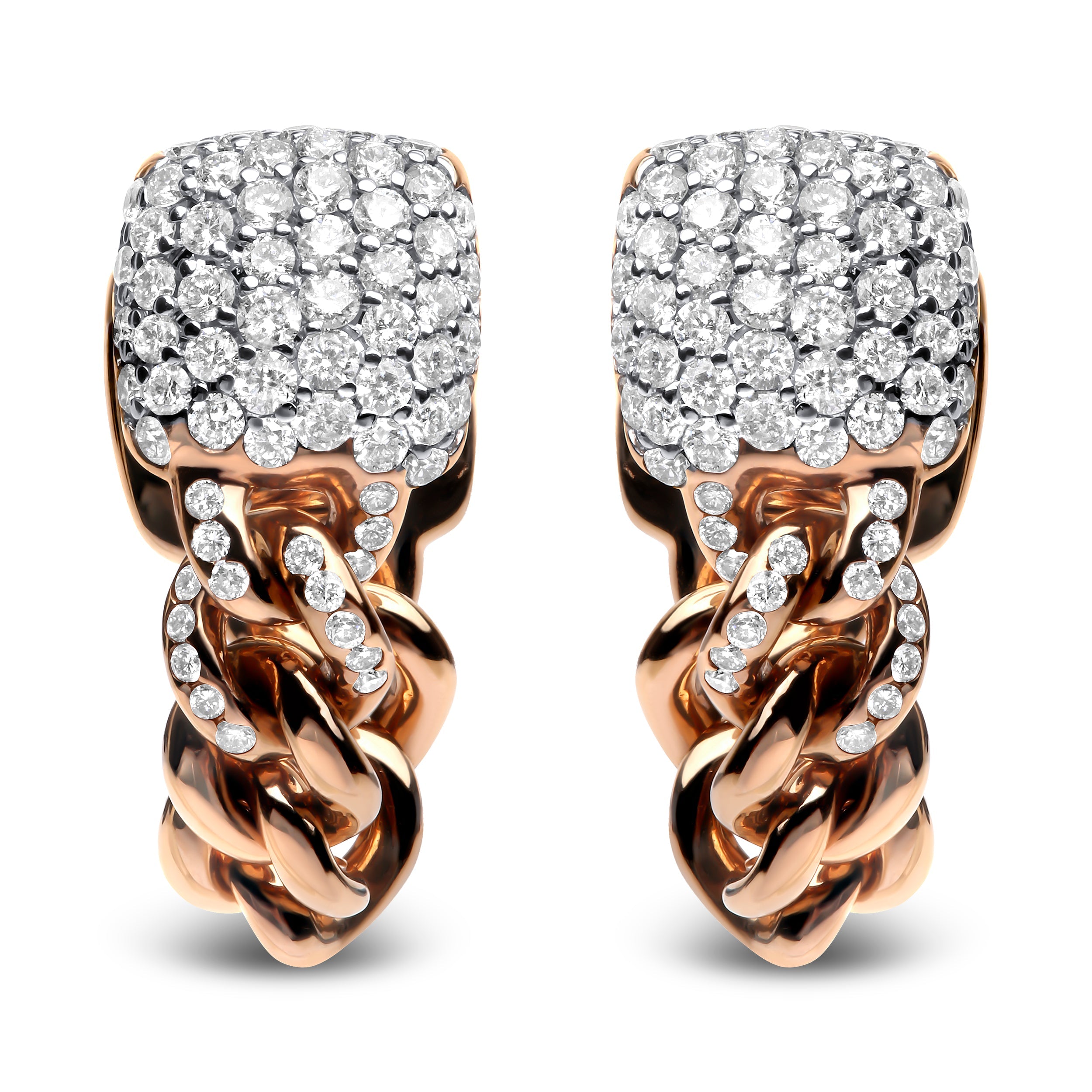 18K Rose Gold 3/4 Cttw Round Diamond Pave Cuban Chain Huggie Earrings (G-H Color, SI1-SI2 Clarity) by Bids.com