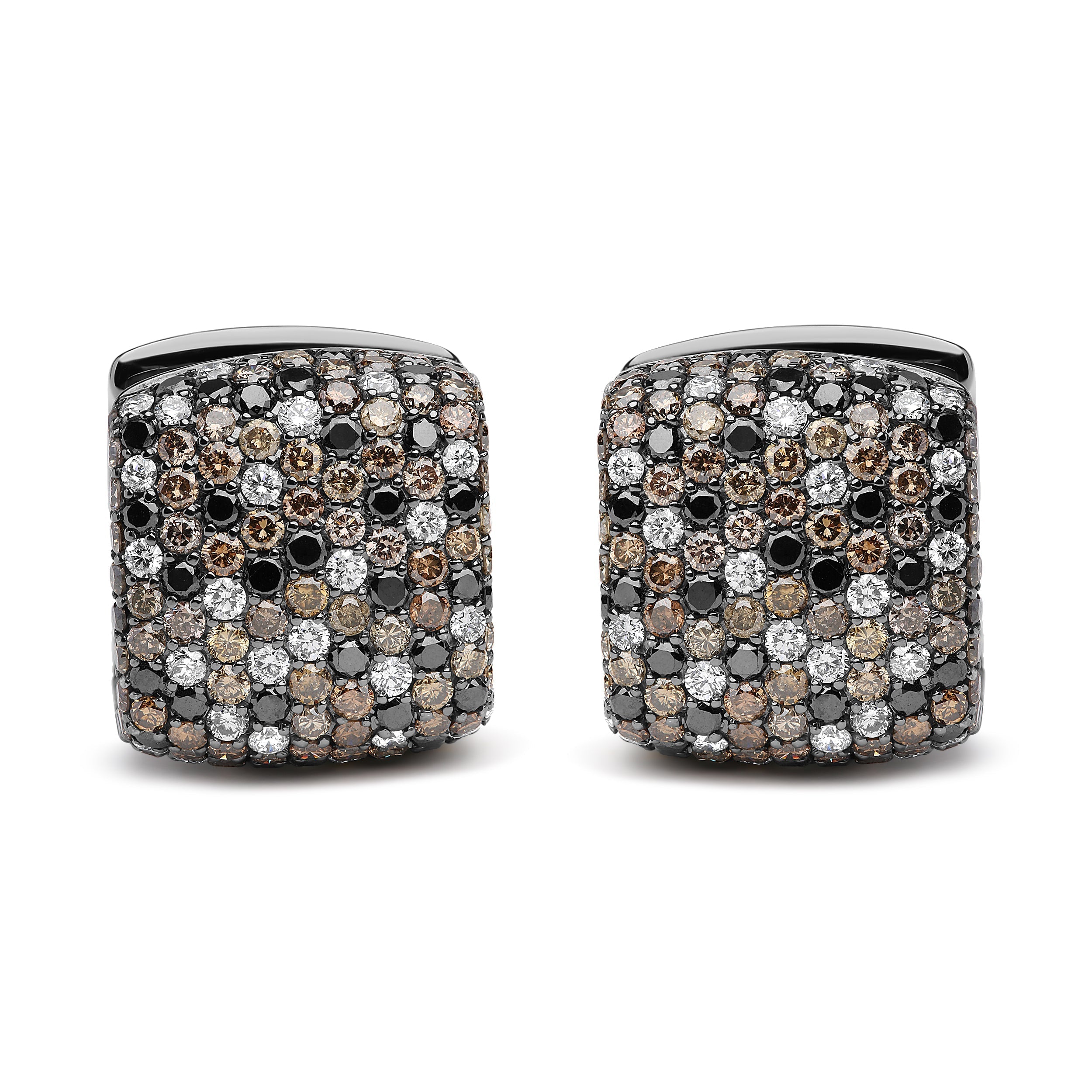 Black Rhodium Plated 18K White Gold 12 5/8 Cttw Multi Color Diamond Square Domed Huggie Hoop Earrings (Brown, Black, G-H Color, SI1-SI2 Clarity)