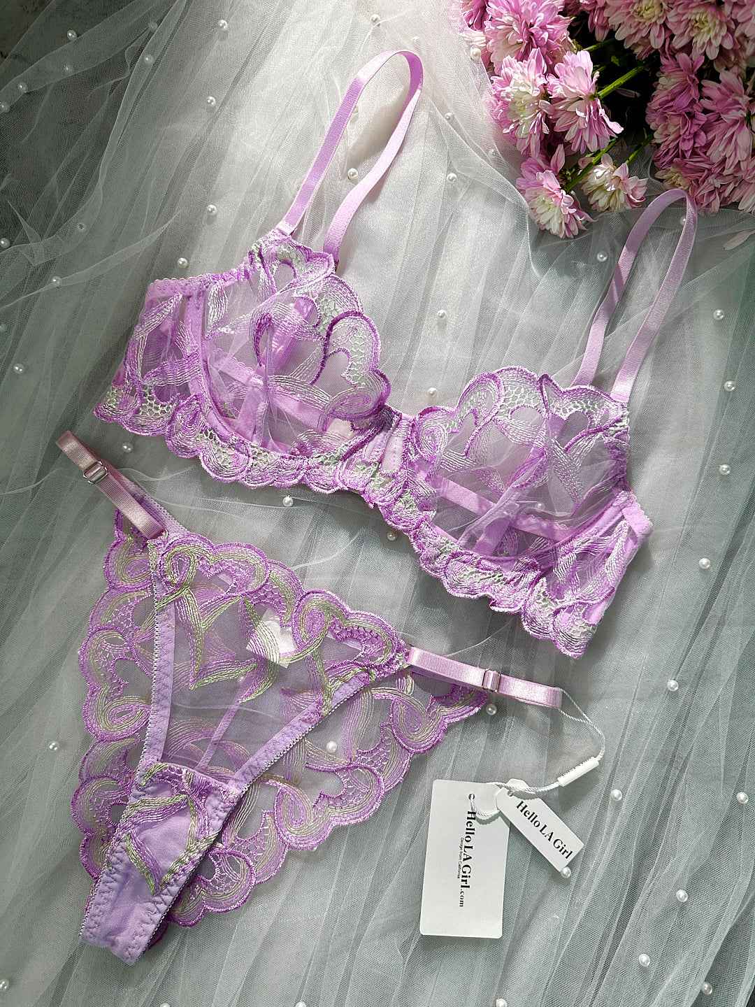 Purple Embroidered Thong