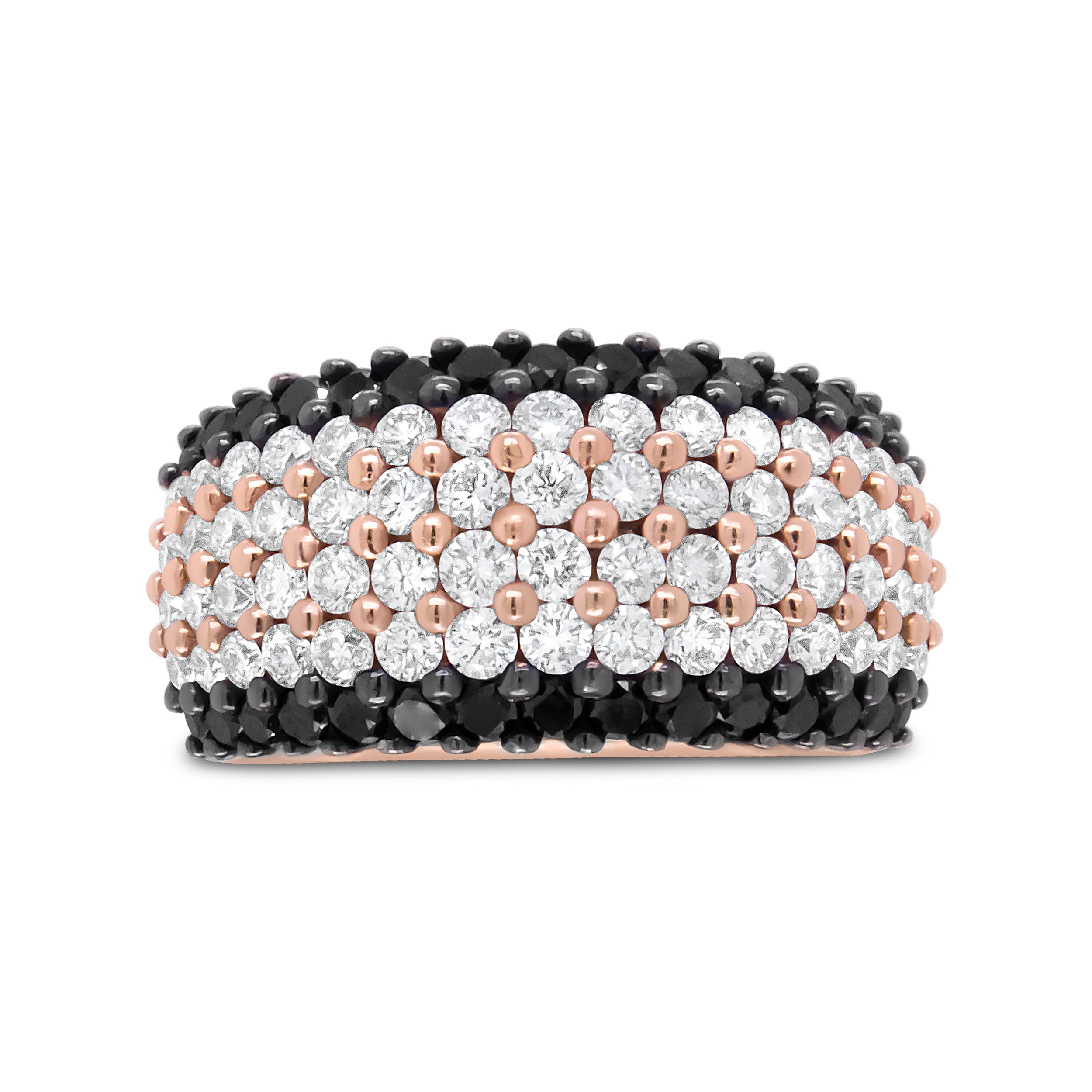 18K Rose Gold 2 1/5 Cttw Black and White Diamond 6 Row Band Ring (F-G and Black Color, VS1-VS2 Clarity) - Ring Size 7 by Bids.com