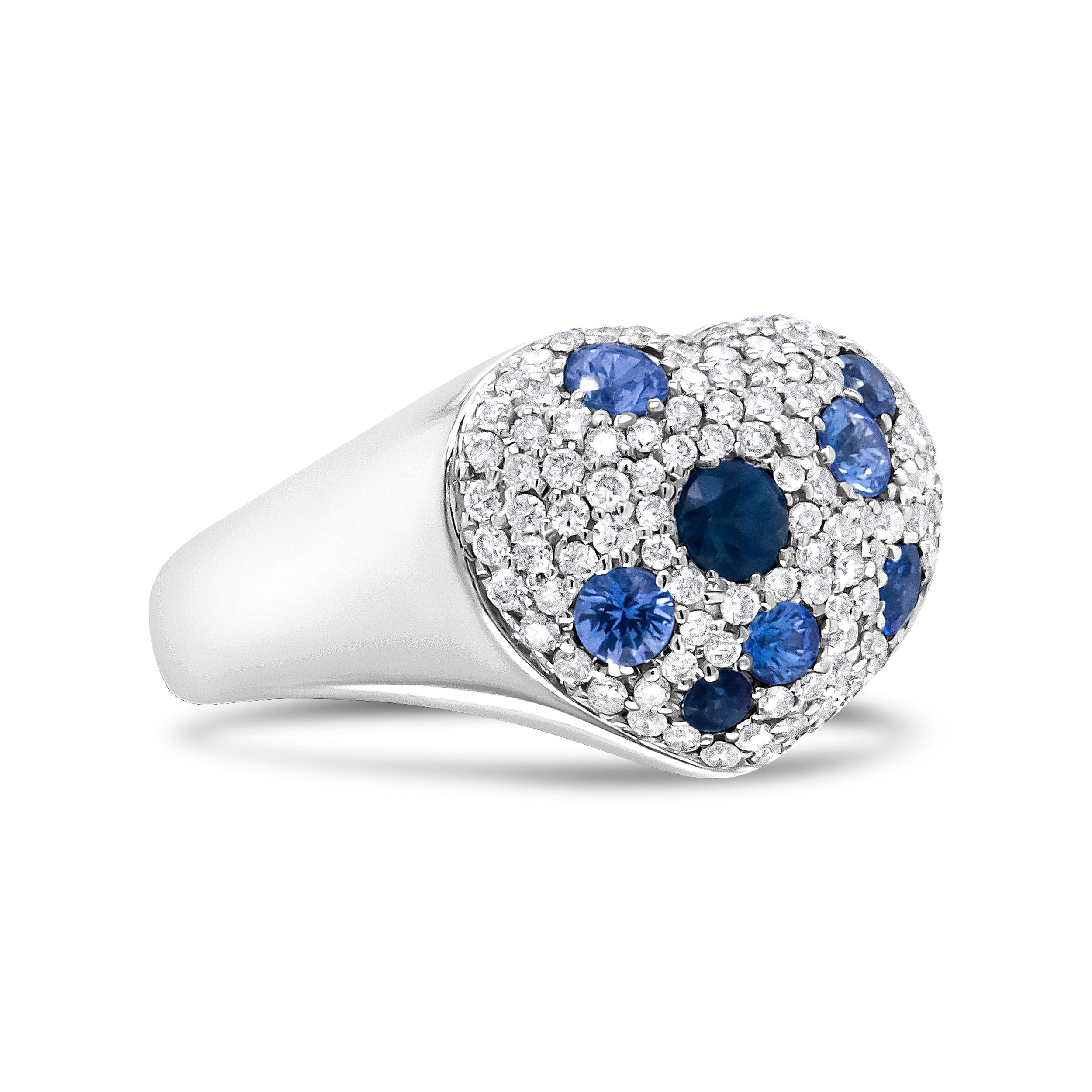 18K White Gold Blue Sapphire and 5/8 Cttw Diamond Cluster Heart Shaped Ring (F-G Color, VS1-VS2 Clarity) - Size 7.5 by Bids.com