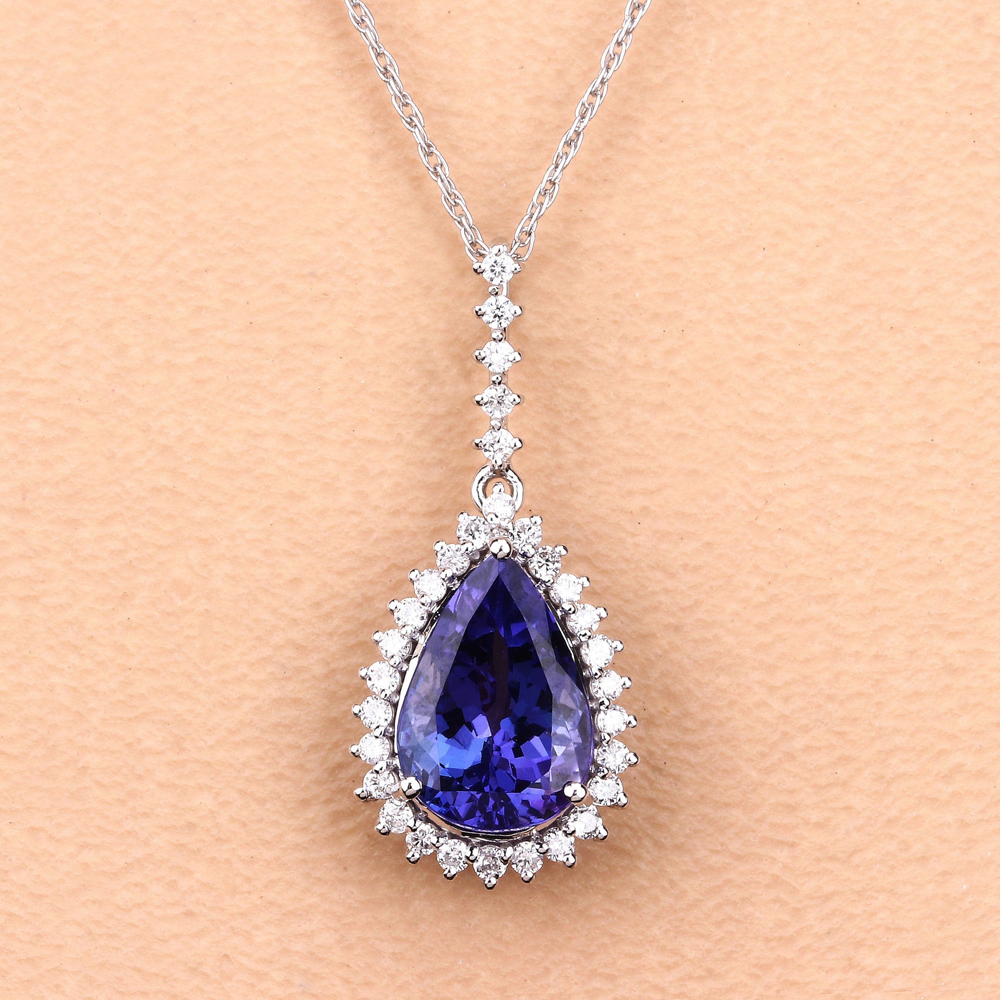 3.05 Carat Genuine Tanzanite and White Diamond 14K White Gold Pendant by Bids.com