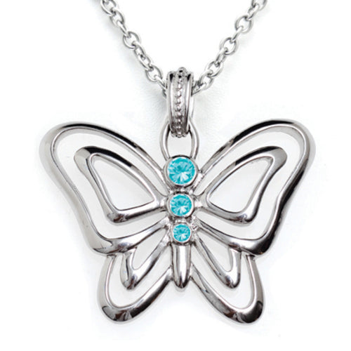 Frivolous Pursuits Butterfly Necklace - Stainless Steel Sky Blue CZ 20"