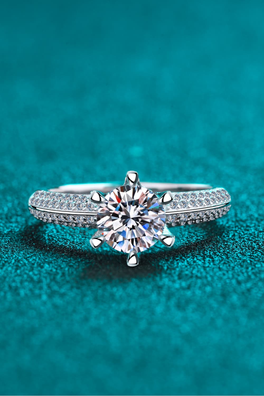 2 Carat Brilliant Round Cut Sparkala™ 925 Rhodium Over Sterling Silver Side Stone Ring by Sparkala