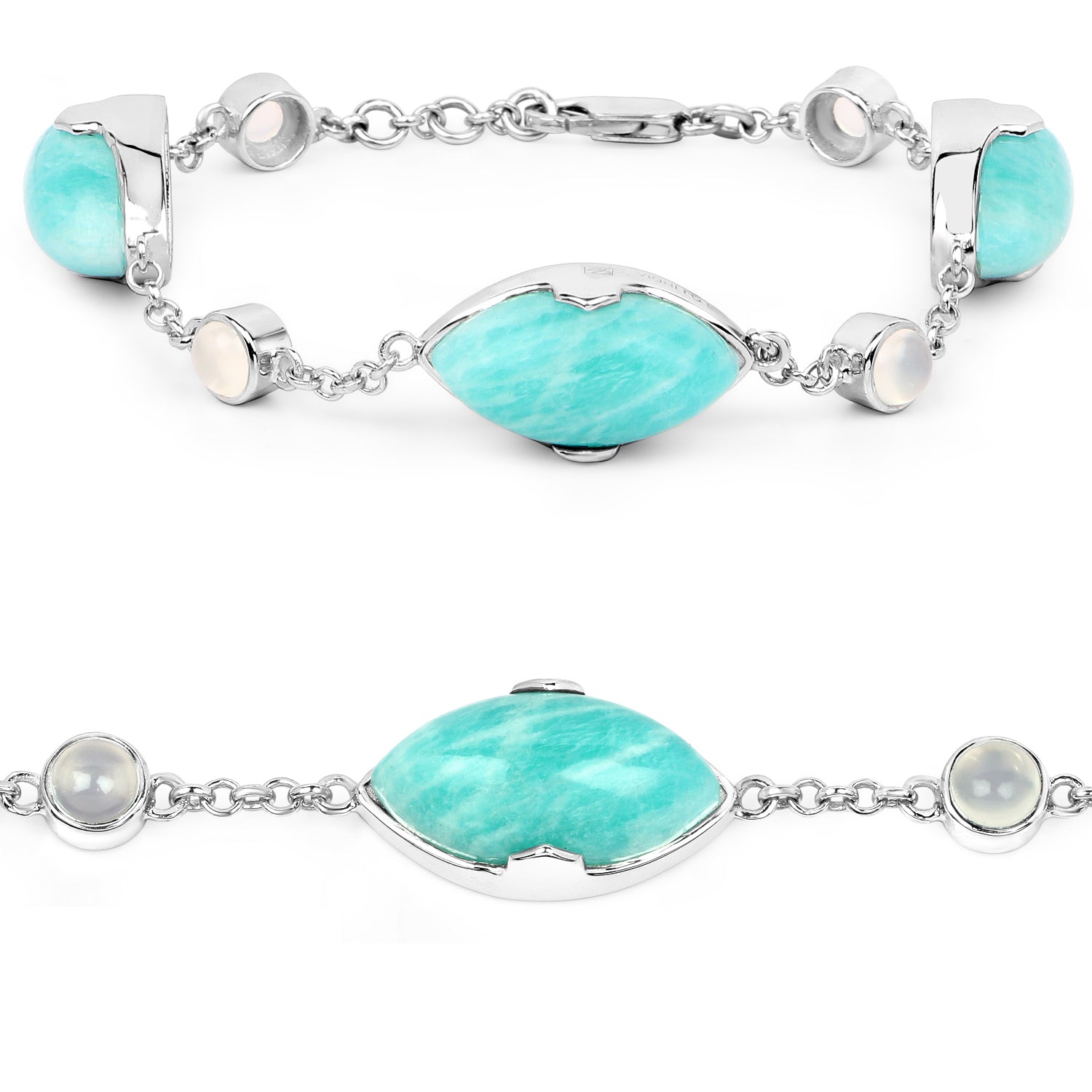 29.70 Carat Genuine Amazonite and White Agate .925 Sterling Silver Bracelet by Bids.com