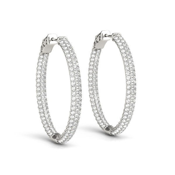 14k White Gold Diamond Hoop Double Sided Three Row Earrings (2 cttw) by Bids.com