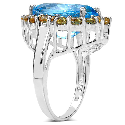12.73 Carat Genuine Blue Topaz & Citrine .925 Sterling Silver Ring by Bids.com