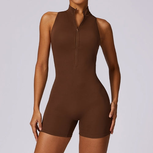 Women's Yoga Jumpsuit - Backless Zipper Front Athletic Romper for Workout & Gym