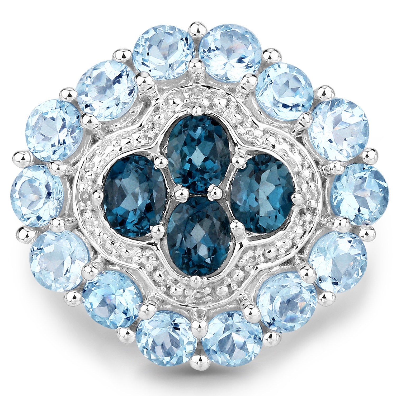 6.54 Carat Genuine London Blue Topaz, Blue Topaz and White Topaz .925 Sterling Silver Ring by Bids.com