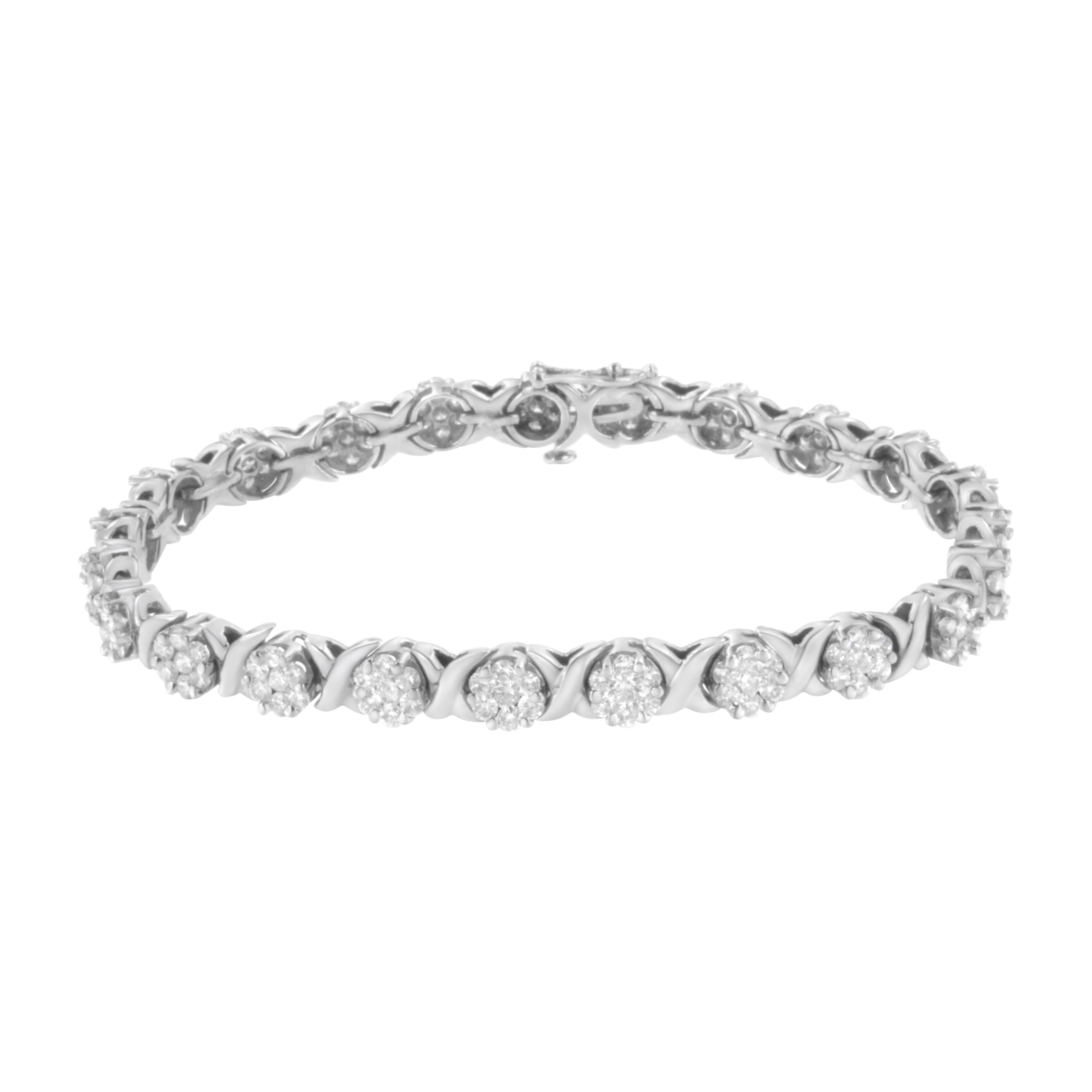 14K White Gold 4 7/8 Cttw Round Brilliant-Cut Diamond Round Cluster & X-Link 7" Tennis Bracelet (I-J Color, SI2-I1 Clarity) by Bids.com
