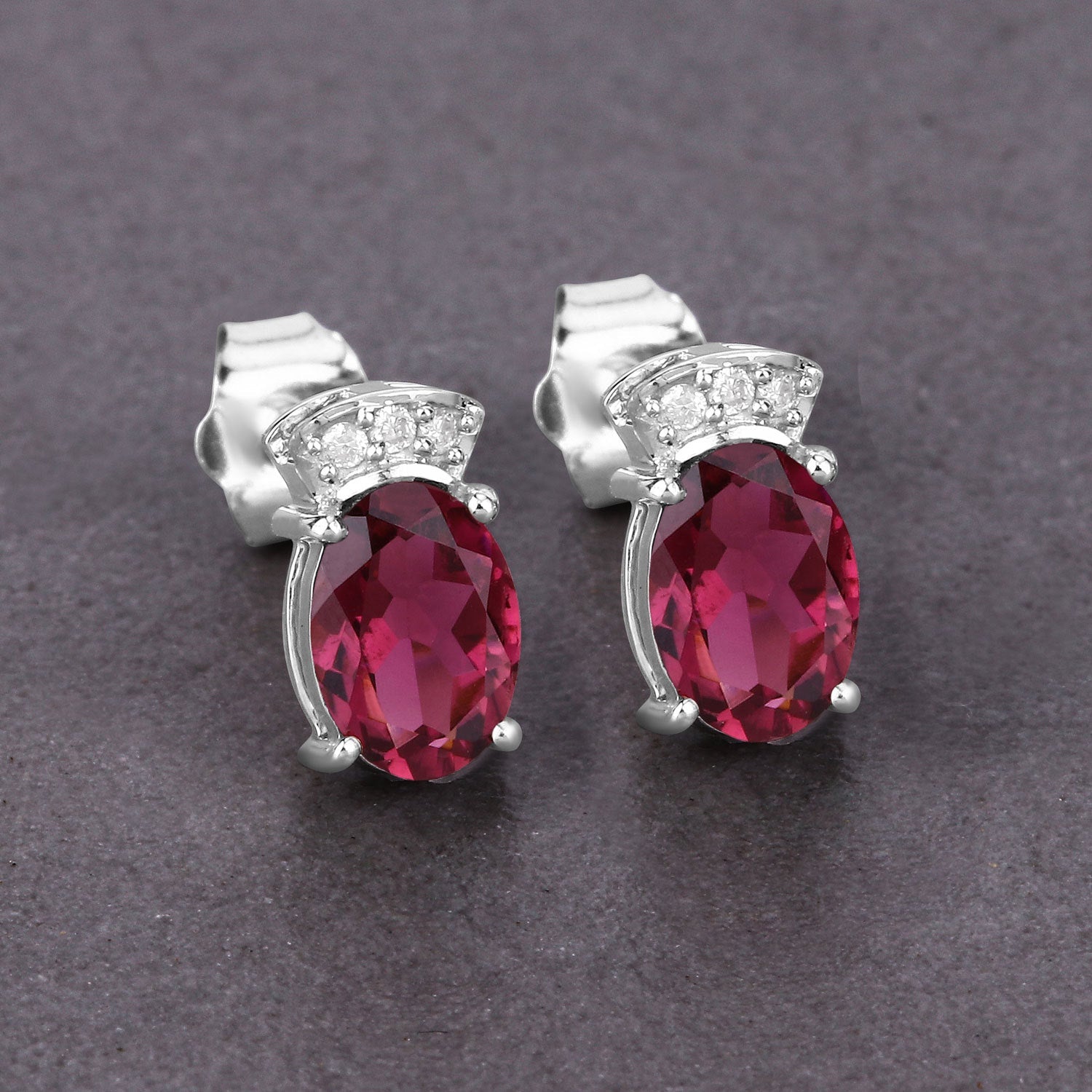 1.35 Carat Genuine Pink Tourmaline and White Diamond 14K White Gold Earrings by Bids.com