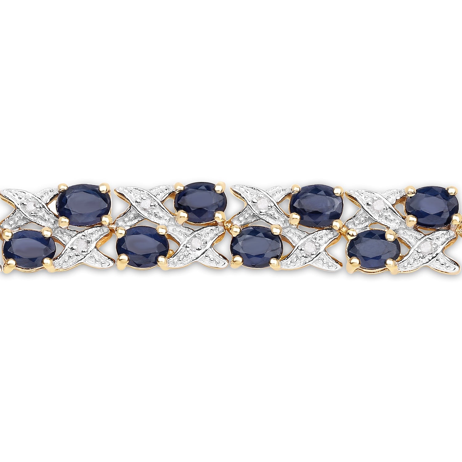14K Yellow Gold Plated 12.53 Carat Genuine Blue Sapphire and White Diamond .925 Sterling Silver Bracelet by Bids.com