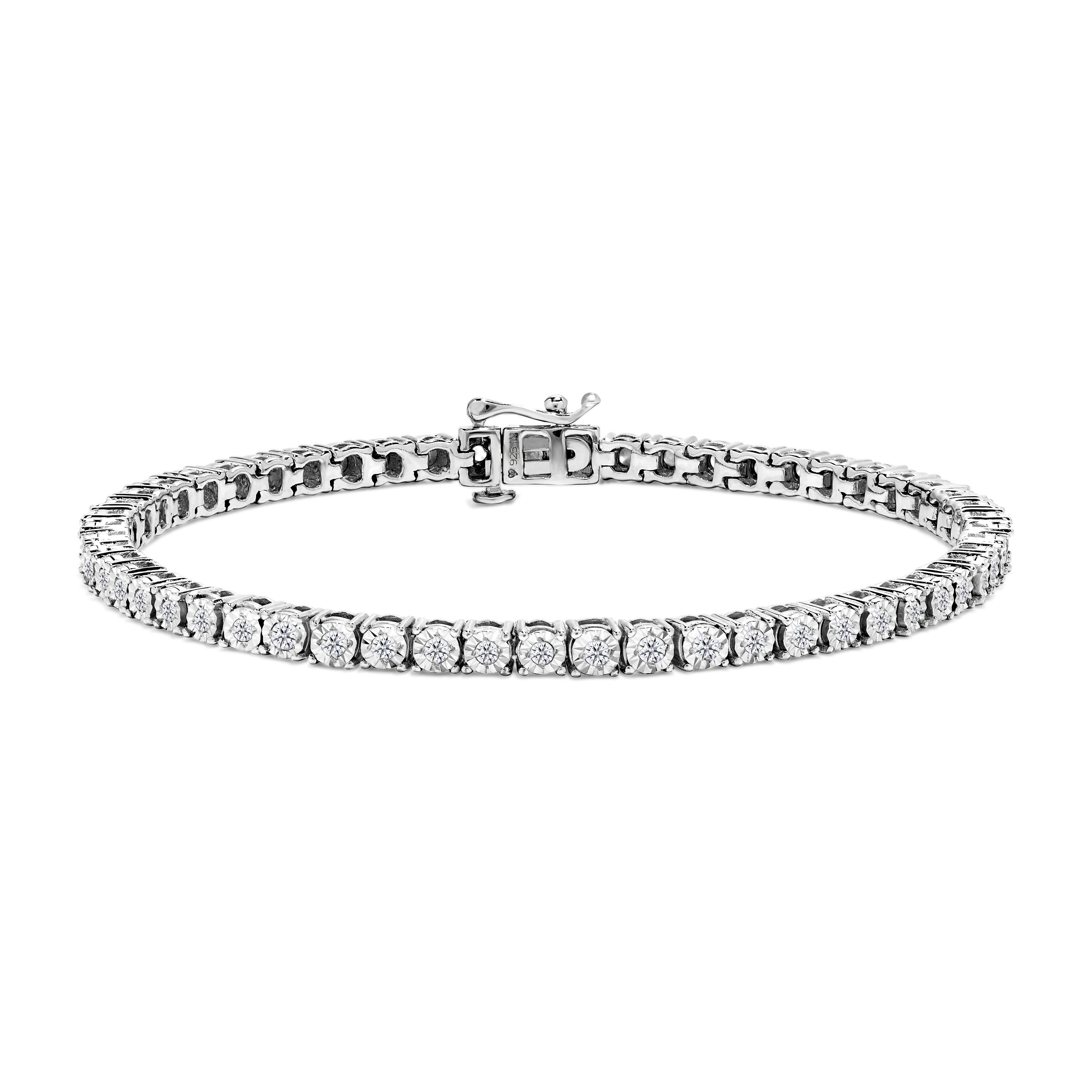 .925 Sterling Silver 1.0 Cttw Miracle-Set Diamond Round Faceted Bezel Tennis Bracelet (I-J Color, I3 Clarity) - 7" by Bids.com