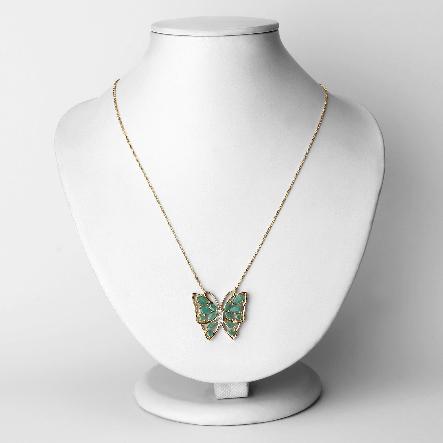 2.60 Carat Genuine Emerald and White Zircon .925 Sterling Silver Necklace by Bids.com