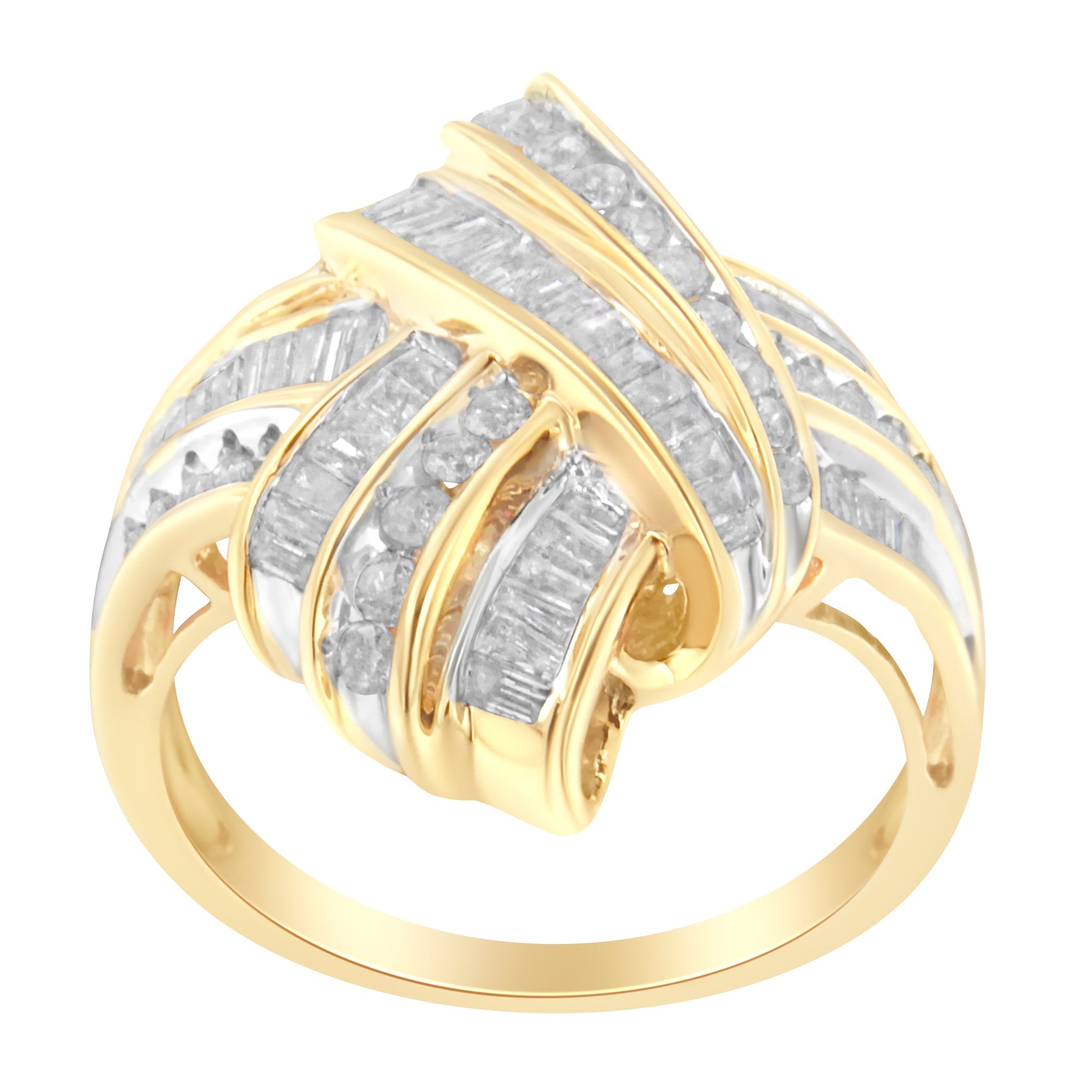 10K Yellow Gold Diamond Bypass Cocktail Ring (1 1/5 Cttw, I-J Color, I2-I3 Clarity) - Size 8 by Bids.com