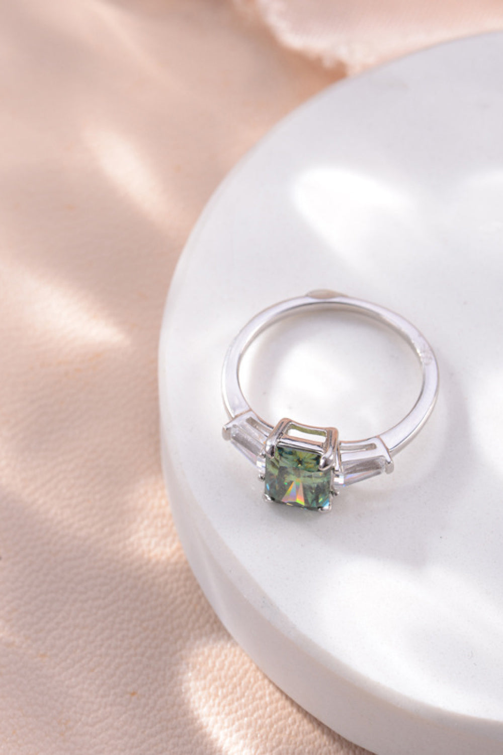 2 Carat Green Radiant-Cut Sparkala™ Platinum Over Pure Sterling Silver Ring - DestGlow