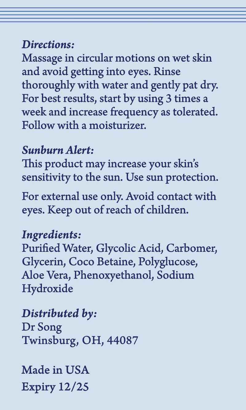 Korean Skin Care - Glycolic Acid Face Wash - Exfoliating Face Wash with 10% Glycolic Acid, AHA for anti Aging, Acne and Wrinkles Korean Beauty