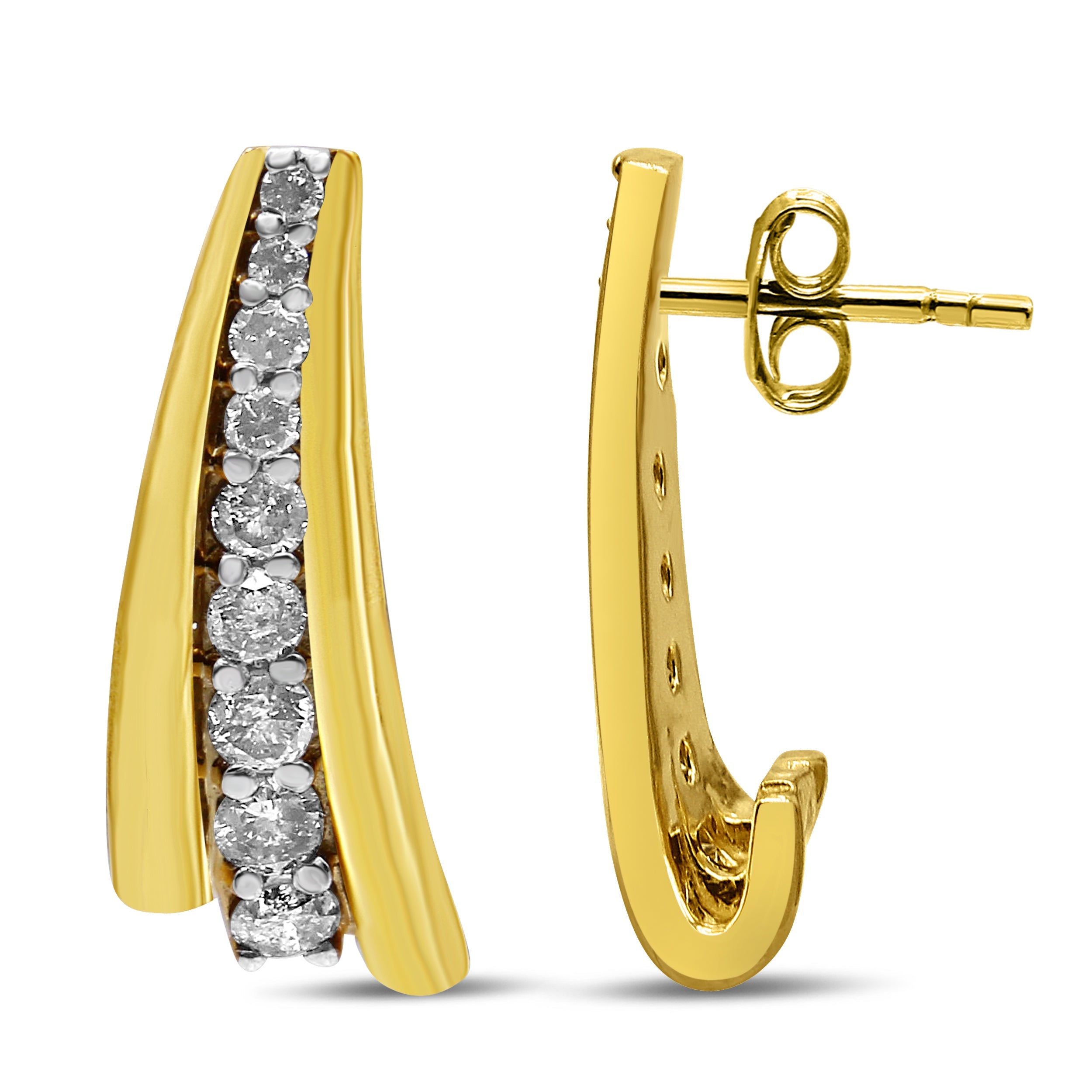 10K Yellow Gold Plated .925 Sterling Silver 1.00 Cttw Round Diamond Graduated Huggie Stud Earrings (I-J Color, I2-I3 Clarity) by Bids.com