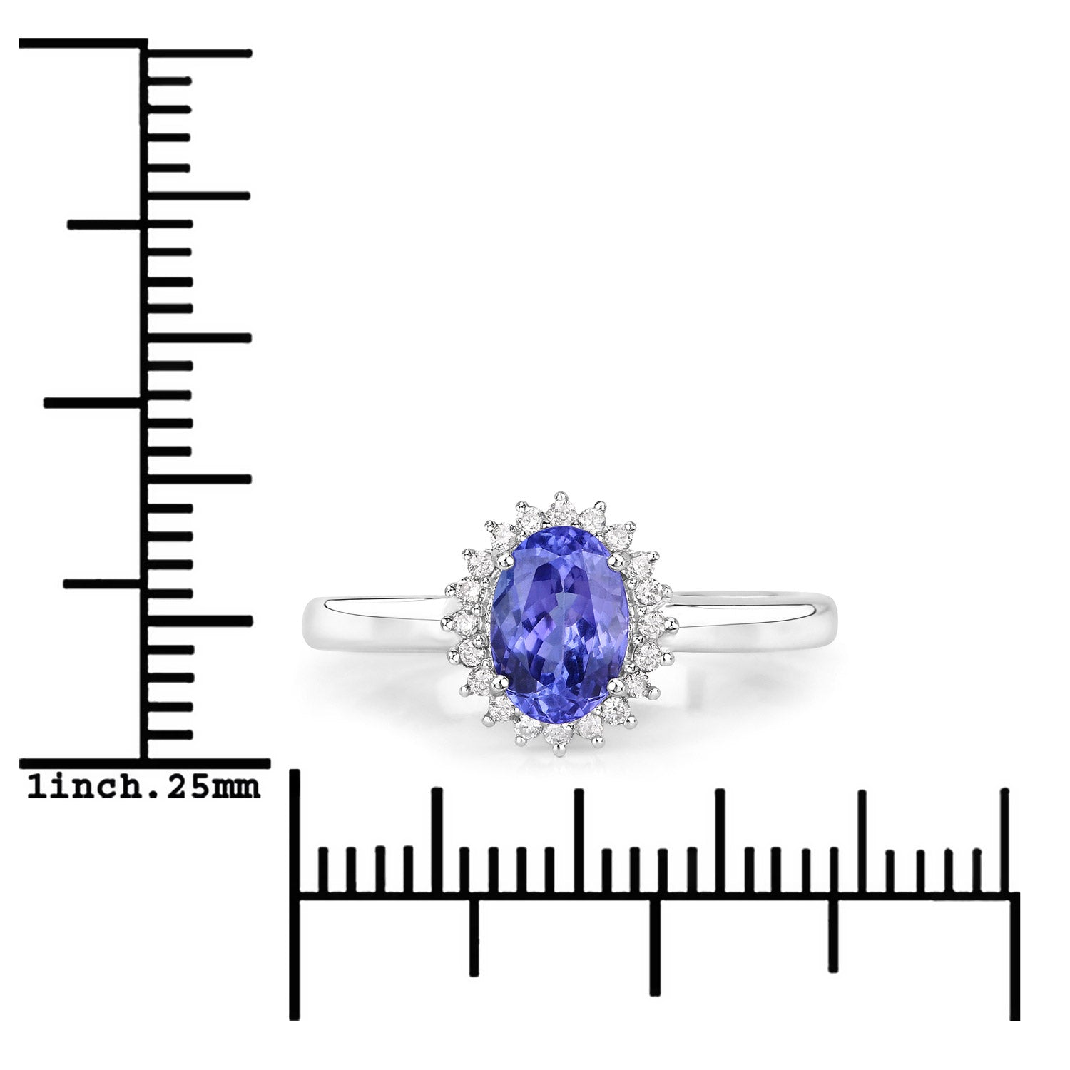 0.86 Carat Genuine Tanzanite and White Diamond 14K White Gold Ring DestGlow