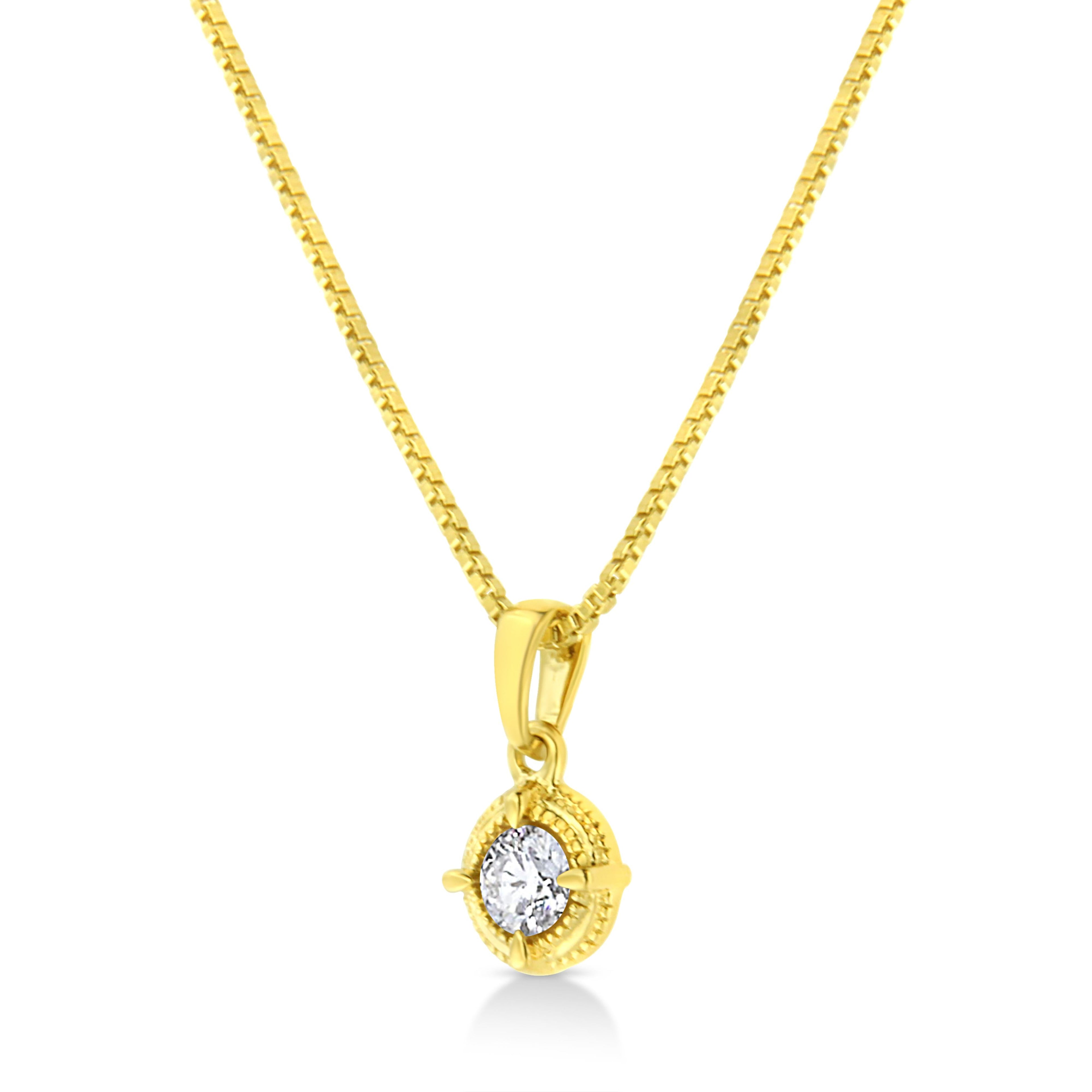 14K Yellow Gold Plated .925 Sterling Silver 1/2 Cttw Brilliant Round Cut Diamond Solitaire Milgrain 18" Pendant Necklace (K-L Color, I2-I3 Clarity) by Bids.com