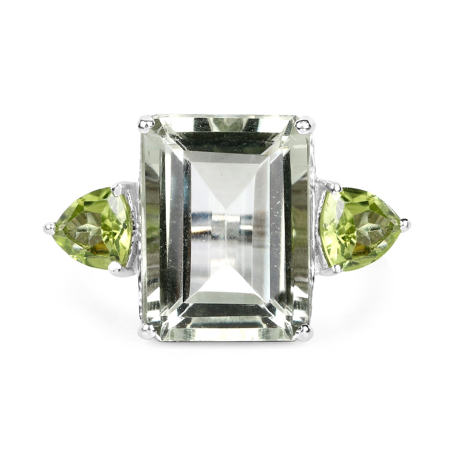 11.90 Carat Genuine Green Amethyst and Peridot .925 Sterling Silver Ring DestGlow