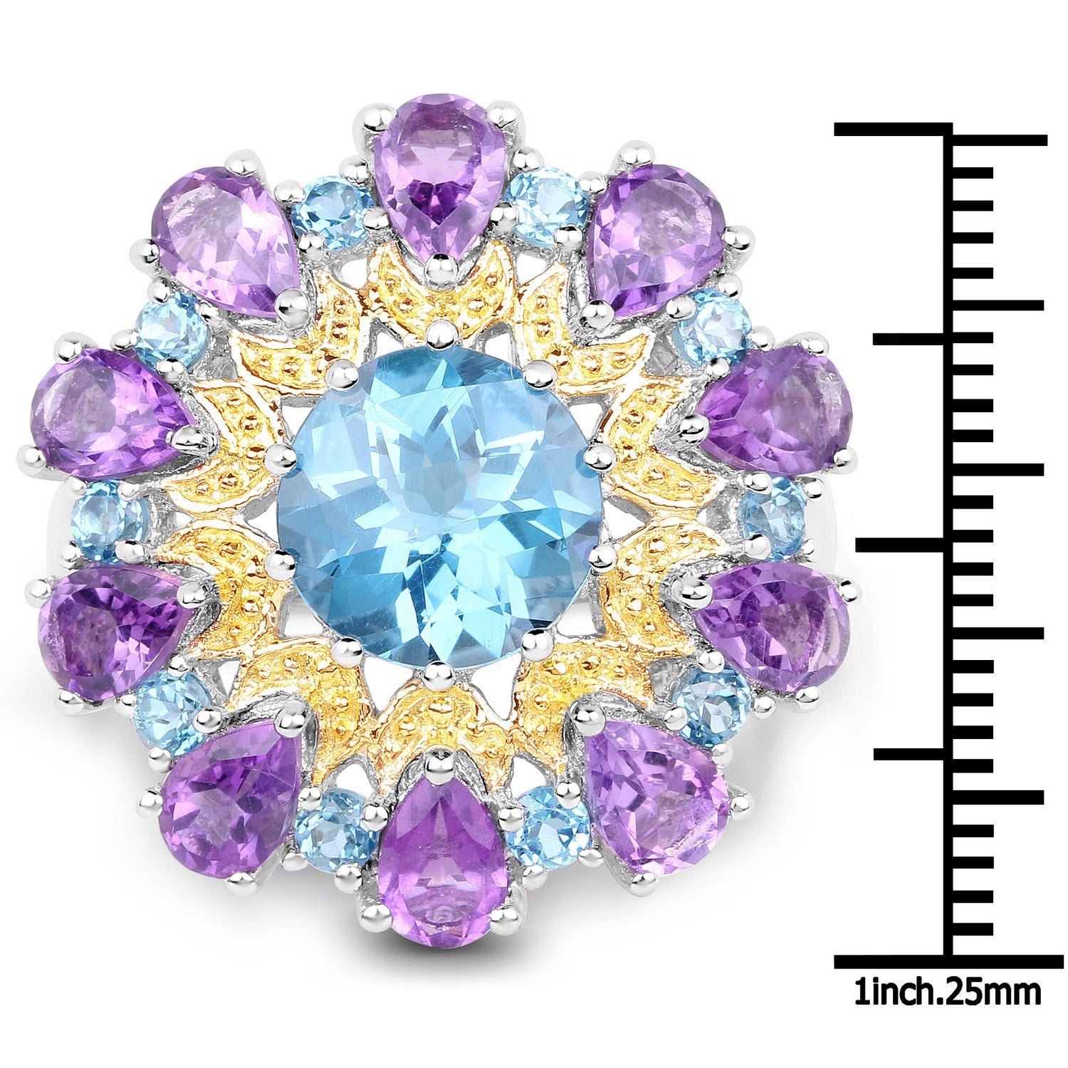 8.86 Carat Genuine London Blue Topaz and Amethyst .925 Sterling Silver Ring by Bids.com