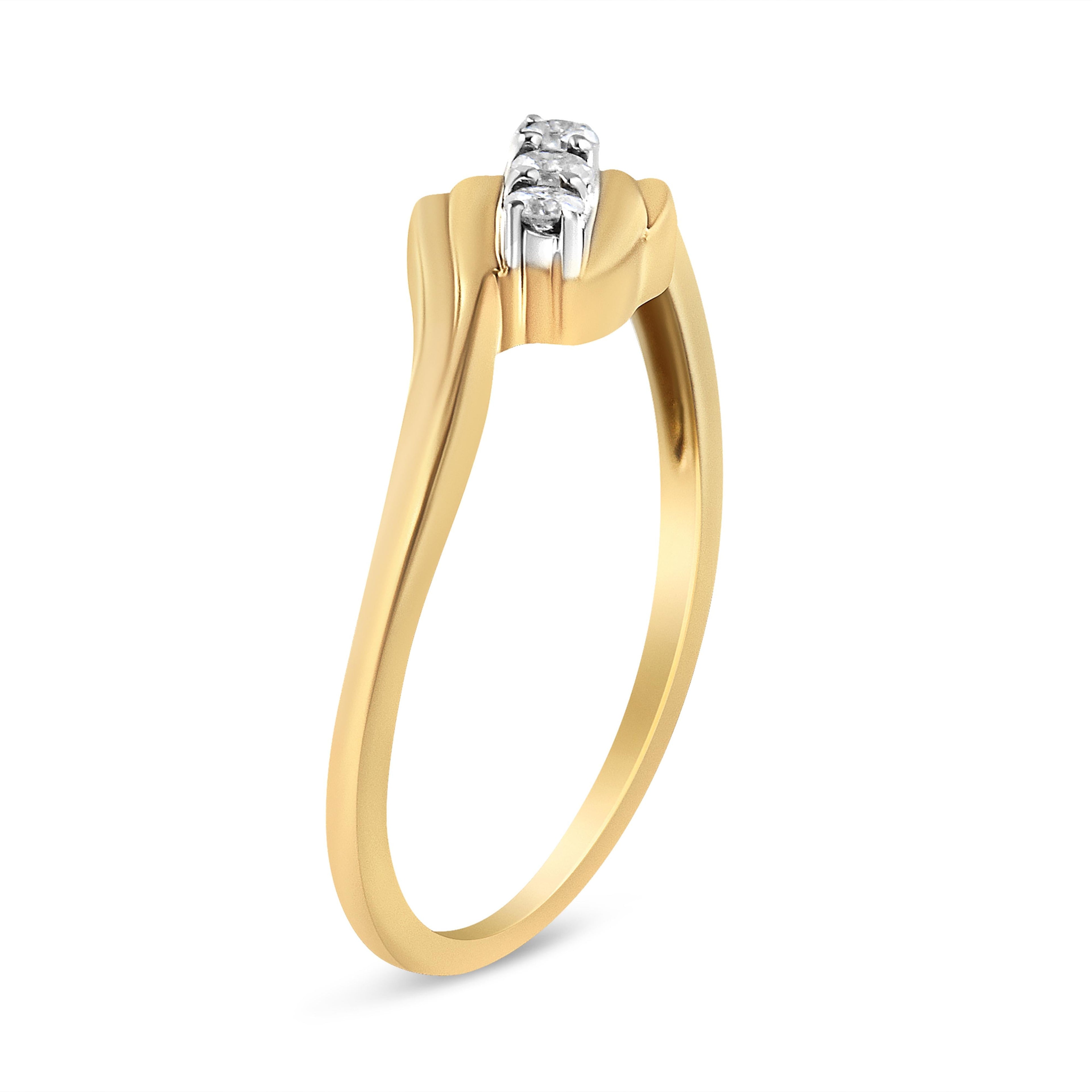 10K Yellow Gold over .925 Sterling Silver 1/10 Cttw Diamond Three-Stone Bypass Fashion Cocktail Ring ( I-J Color, I2-I3 Clarity) - Size 6 by Bids.com
