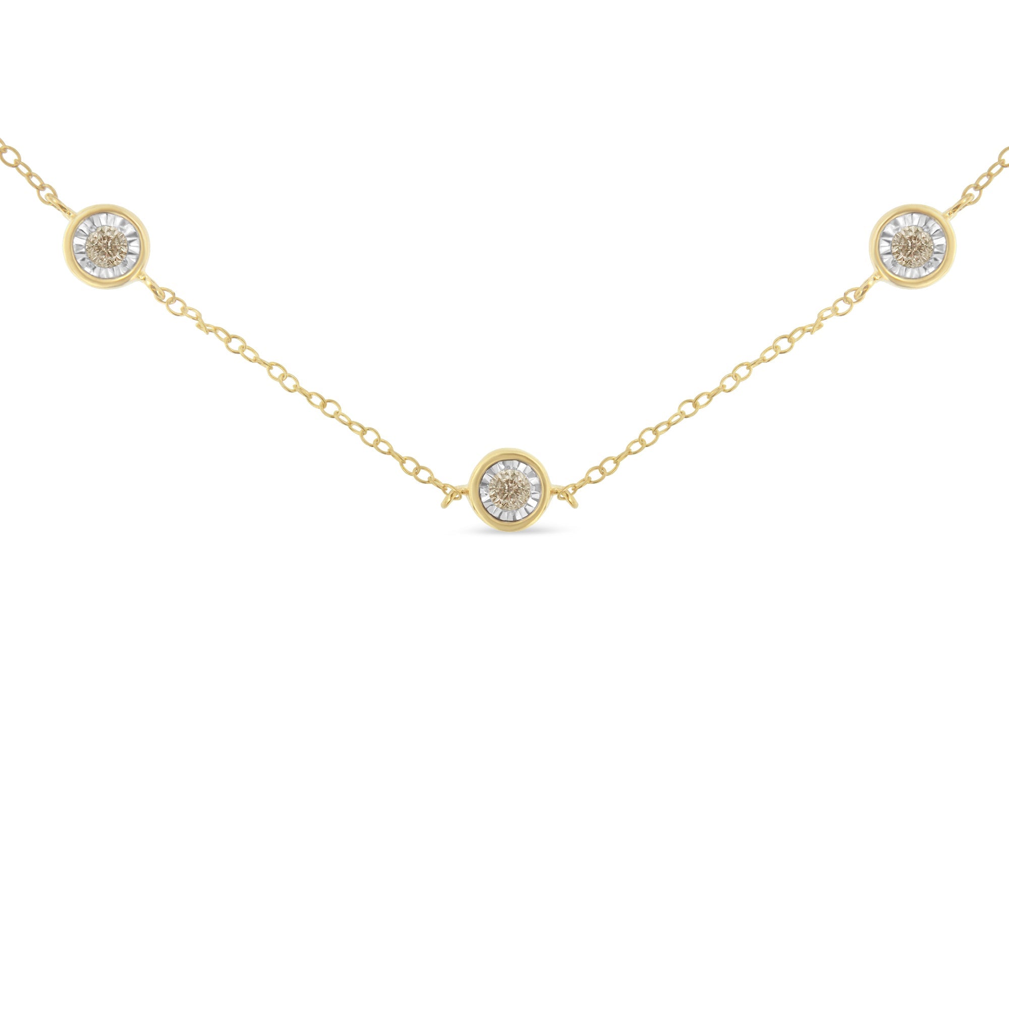Yellow Color Plated Sterling Silver Diamond Station Necklace (1/2 cttw, K-L Color, I2-I3 Clarity) by Bids.com
