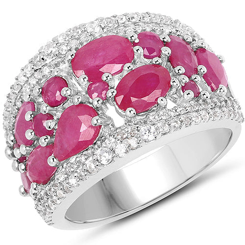 3.89 Carat Genuine Ruby and White Zircon .925 Sterling Silver Ring by Bids.com