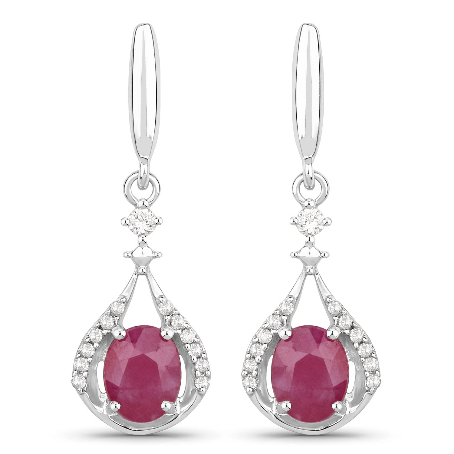 0.70 Carat Genuine Ruby and White Diamond 14K White Gold Earrings DestGlow