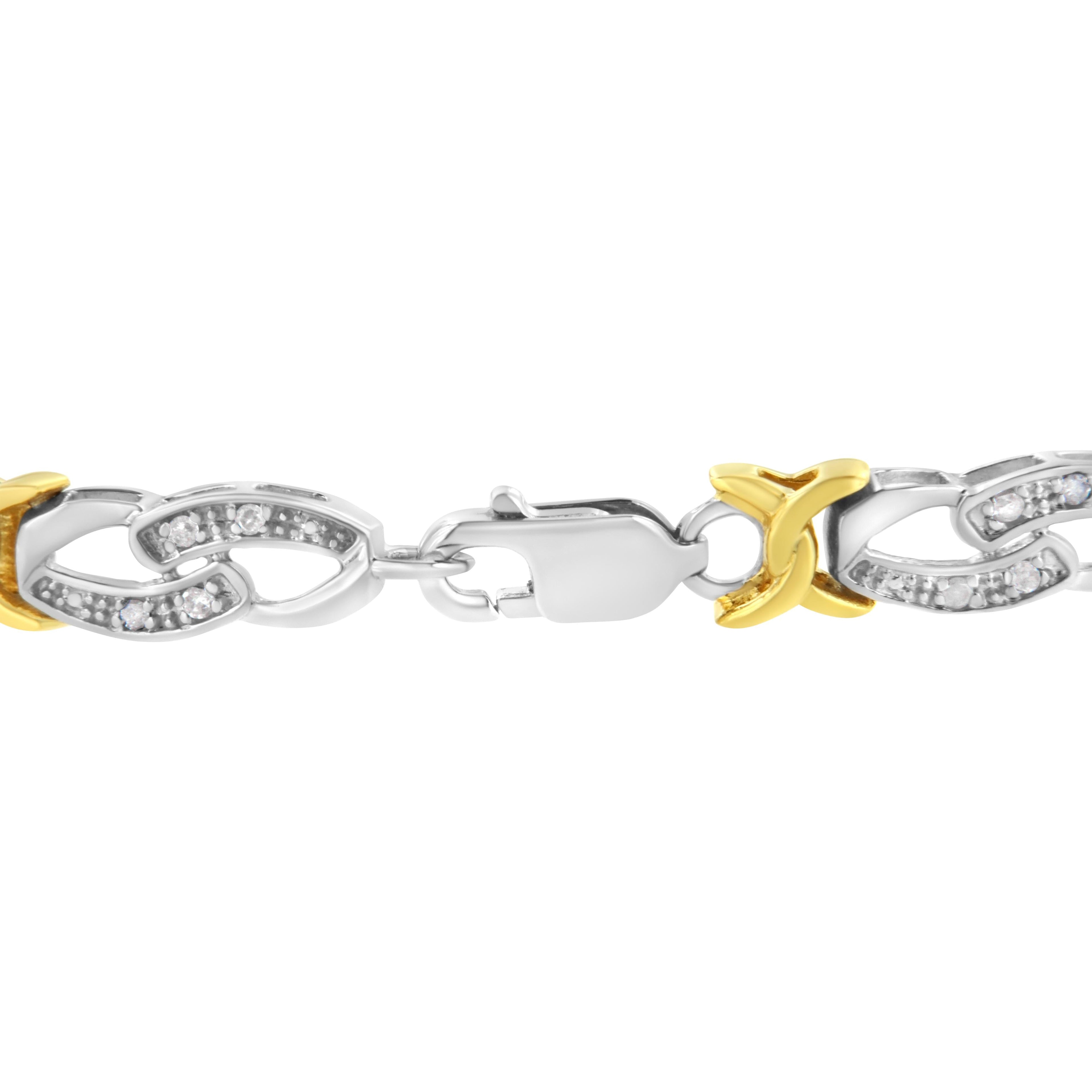 10k Yellow Gold Plated Sterling Silver 1/4 cttw Diamond Infinity and X Link Bracelet (I-J Clarity, I2-I3 Color) - Size 7.25" by Bids.com