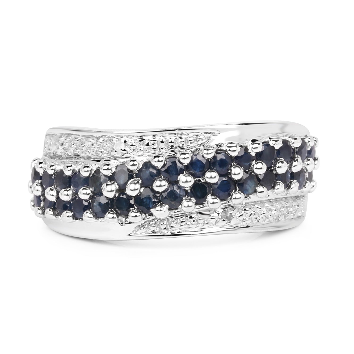 1.21 Carat Genuine Blue Sapphire and White Diamond .925 Sterling Silver Ring DestGlow