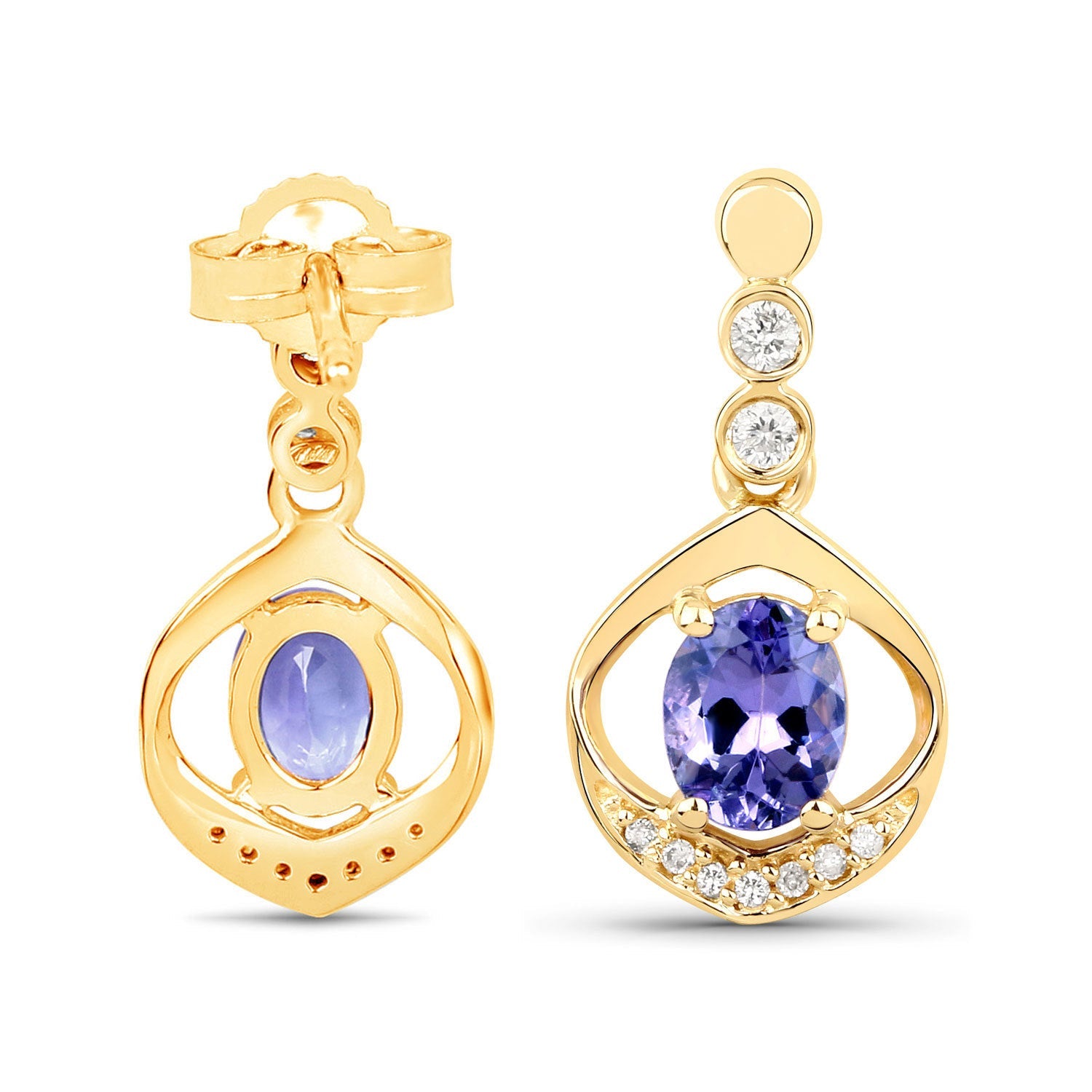 0.76 Carat Genuine Tanzanite and White Diamond 14K Yellow Gold Earrings by Bids.com