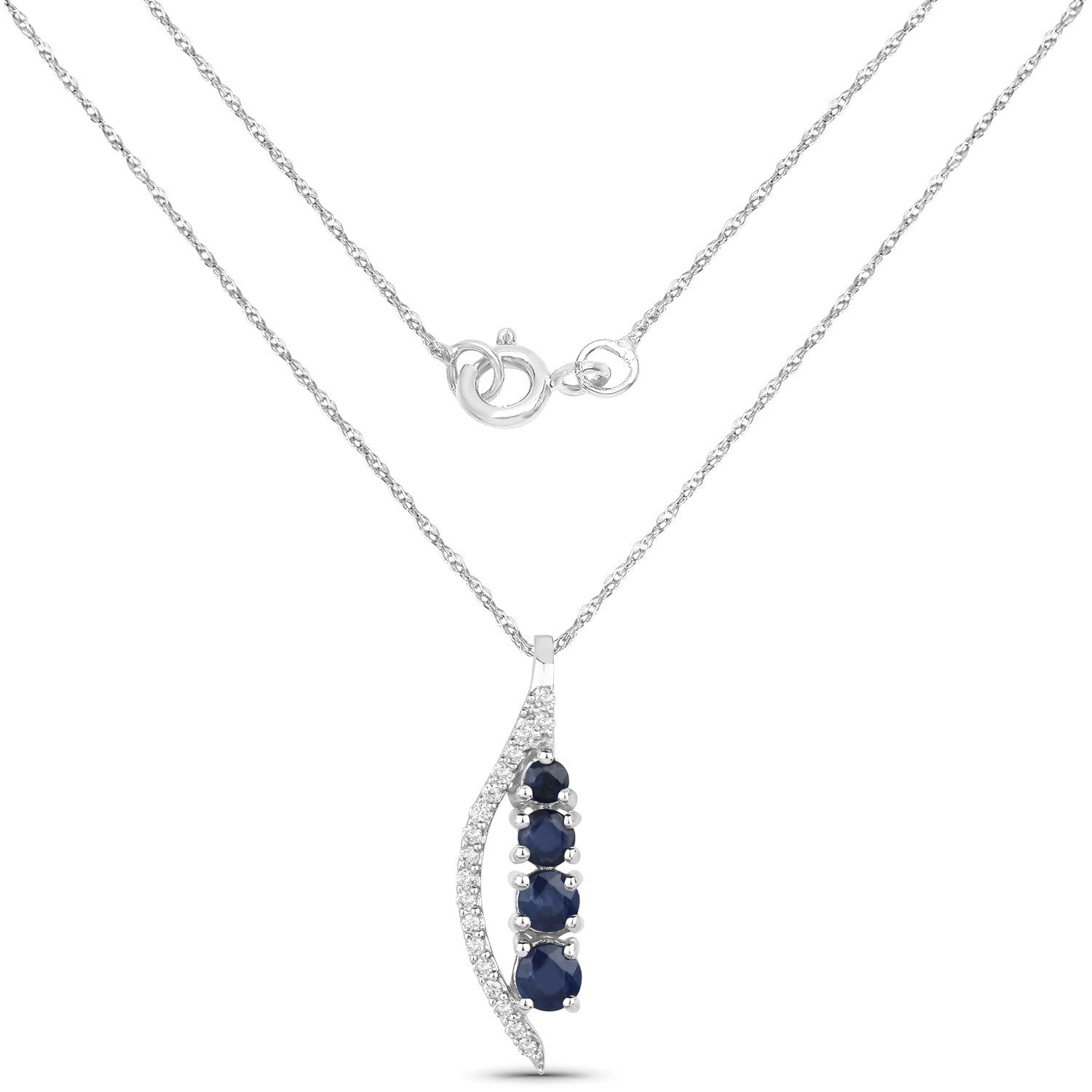 0.40 Carat Genuine Blue Sapphire and White Diamond 14K White Gold Pendant by Bids.com