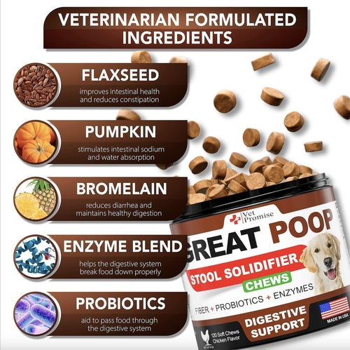 Great Poop Dog Probiotics - Fiber Supplement for Digestive Health & Stool Support