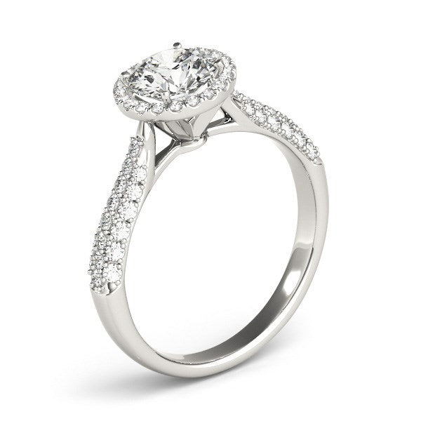 14k White Gold Halo Diamond Engagement Ring with Pave Band (1 1/3 cttw) by Bids.com