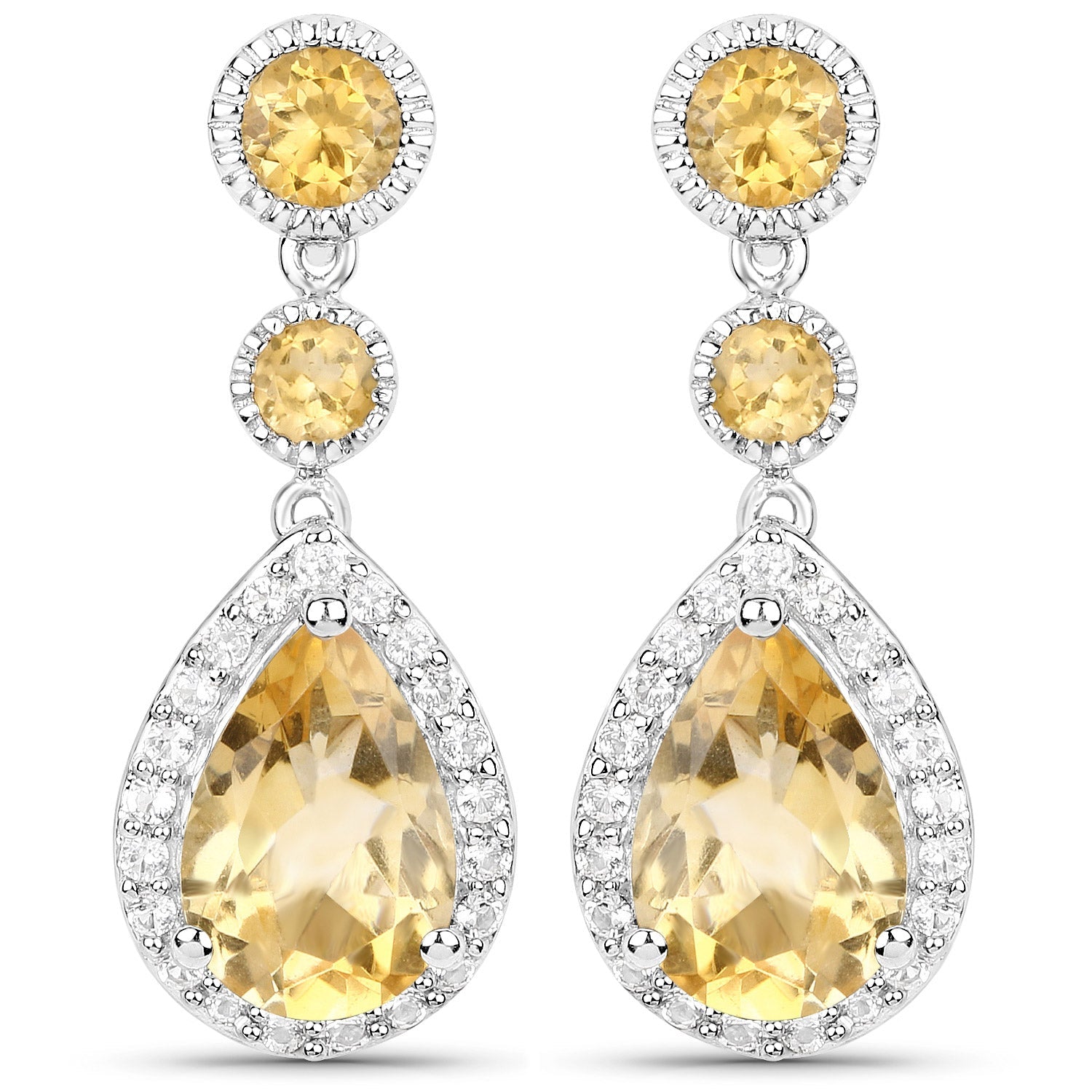 7.06 Carat Genuine Citrine and White Topaz .925 Sterling Silver Earrings DestGlow
