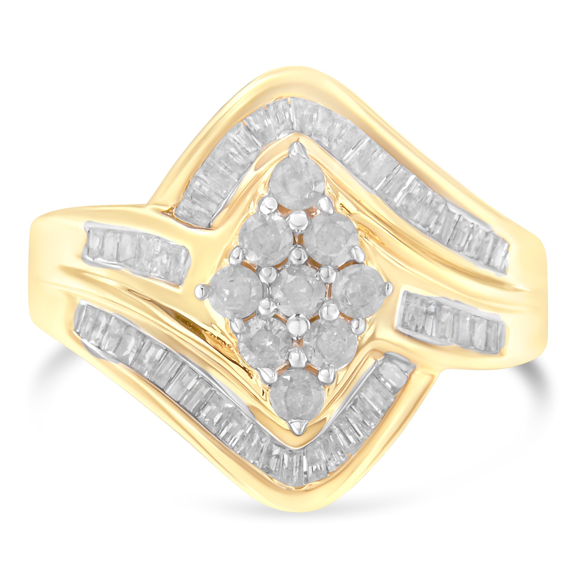 10K Yellow Gold Diamond Bypass Cluster Ring (1 Cttw, I-J Color, I2-I3 Clarity) - Size 7 by Bids.com