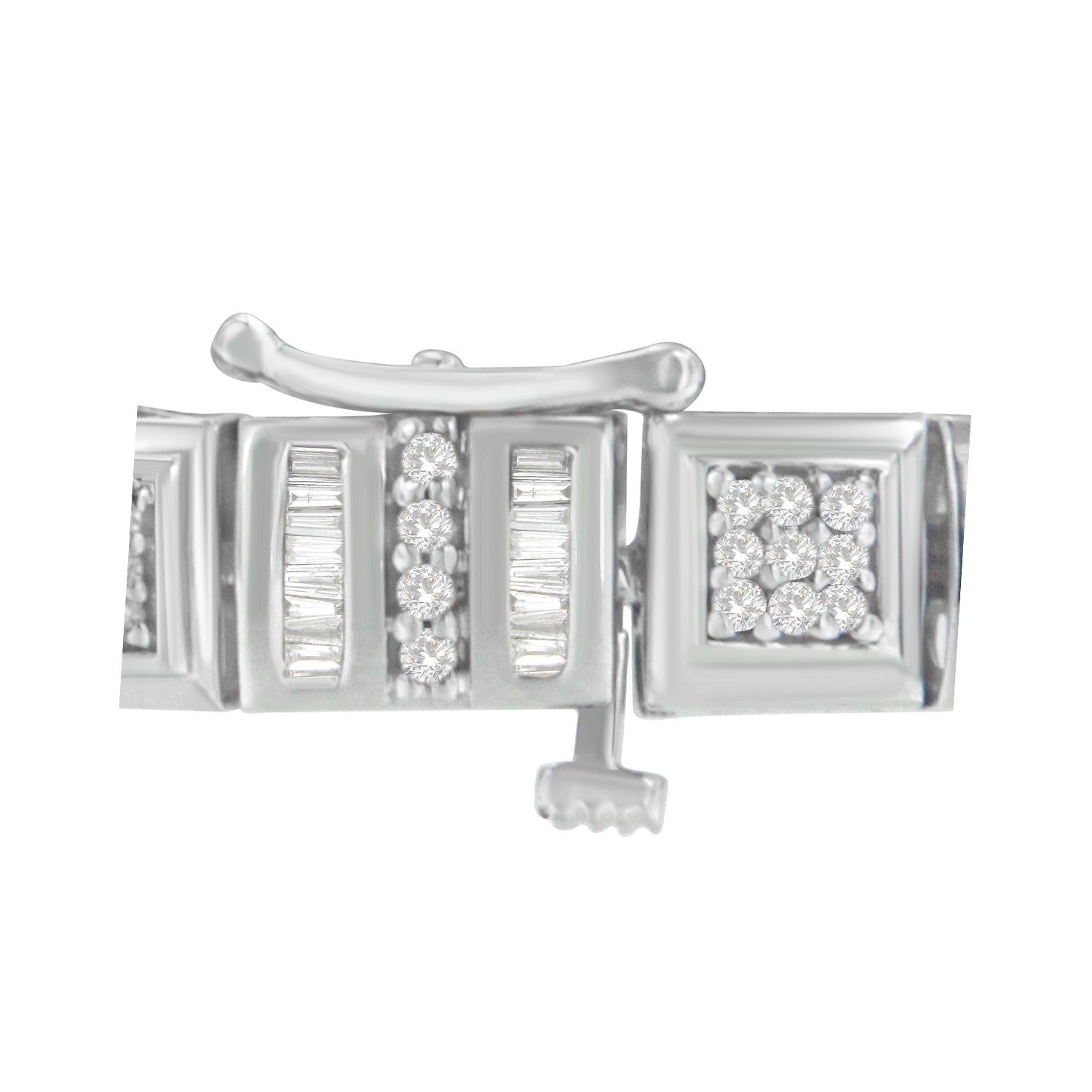 10K White Gold Round and Baguette Cut Diamond Bracelet (2.00 cttw, H-I Color, I2-I3 Clarity) DestGlow
