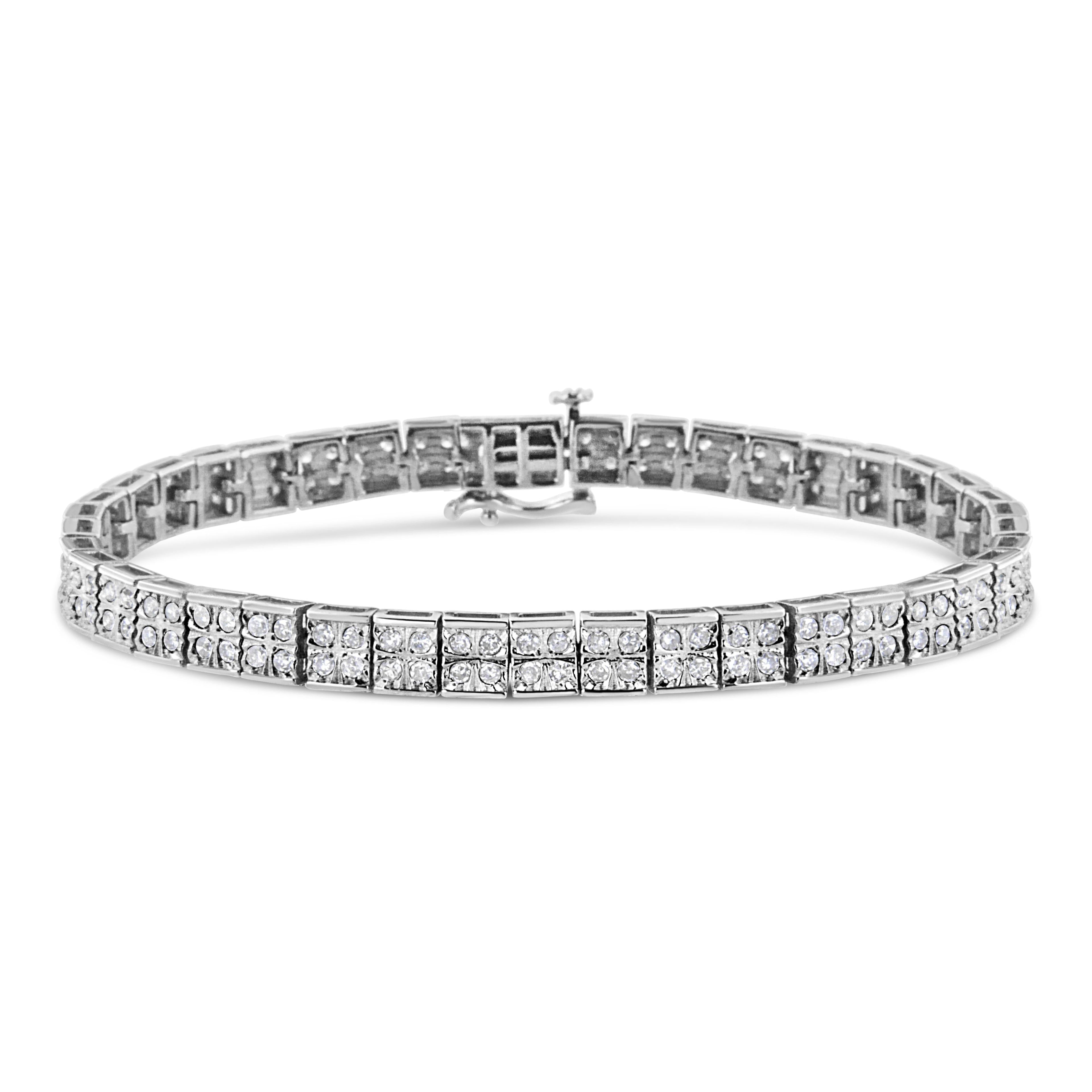 .925 Sterling Silver 2 Cttw Prong Set Round-Cut Diamond 4 Stone Box Link Bracelet (I-J Color, I3 Clarity) - 7.25" by Bids.com