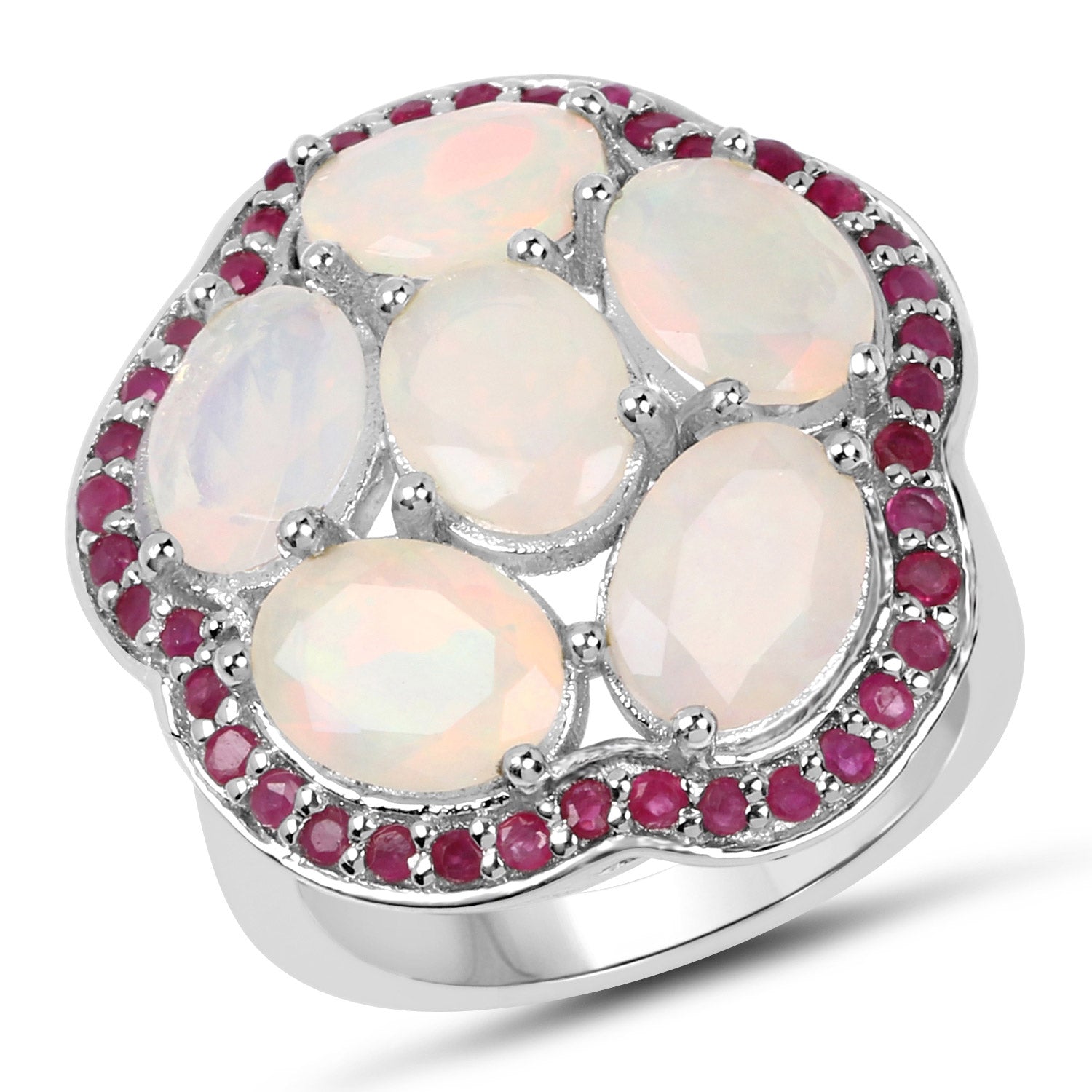 4.66 Carat Genuine Ethiopian Opal and Ruby .925 Sterling Silver Ring by Bids.com