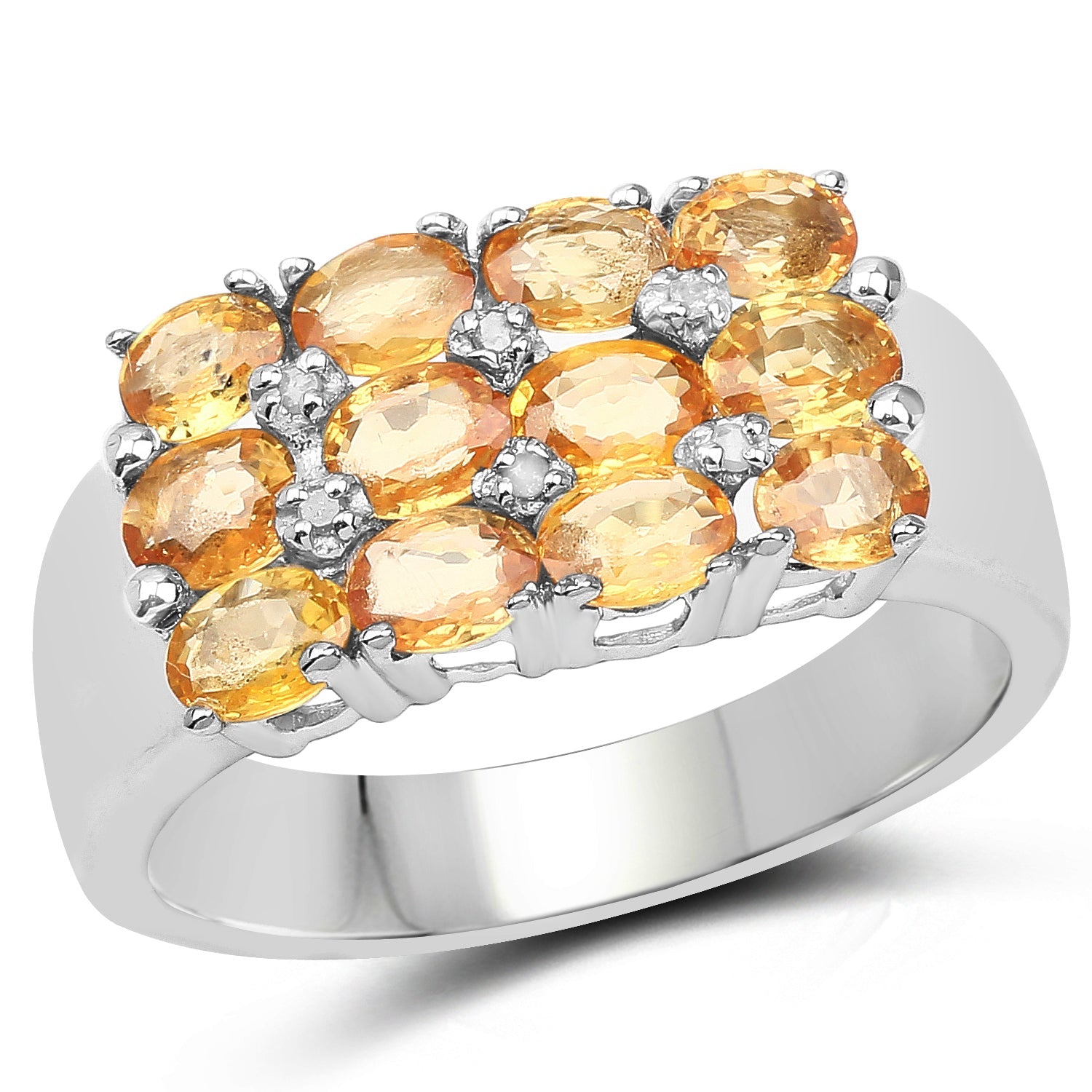 2.67 Carat Genuine Yellow Sapphire and White Diamond .925 Sterling Silver Ring by Bids.com
