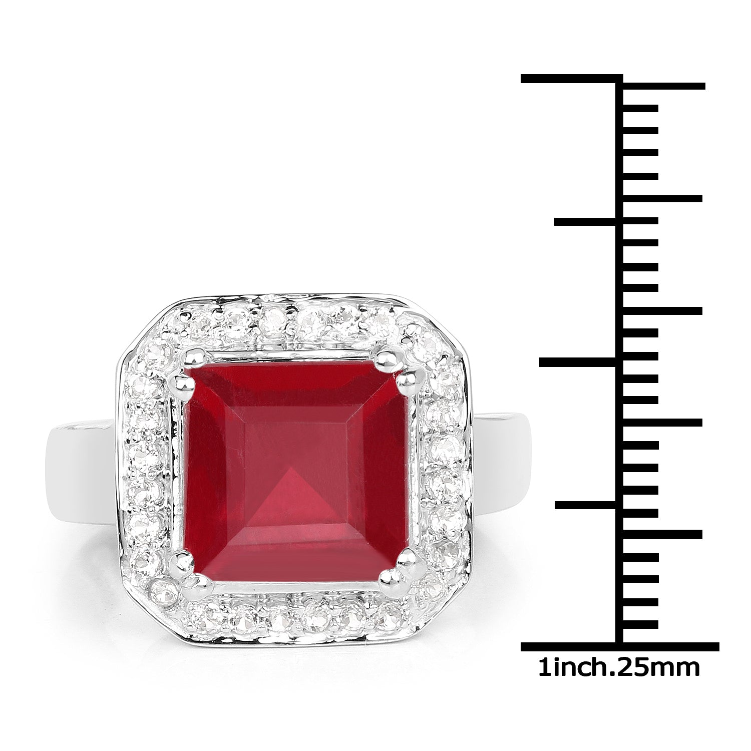 6.36 Carat Glass Filled Ruby and White Topaz .925 Sterling Silver Ring by Bids.com