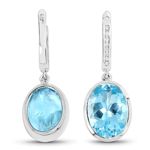 15.13 Carat Genuine Blue Topaz and White Diamond .925 Sterling Silver Earrings by Bids.com