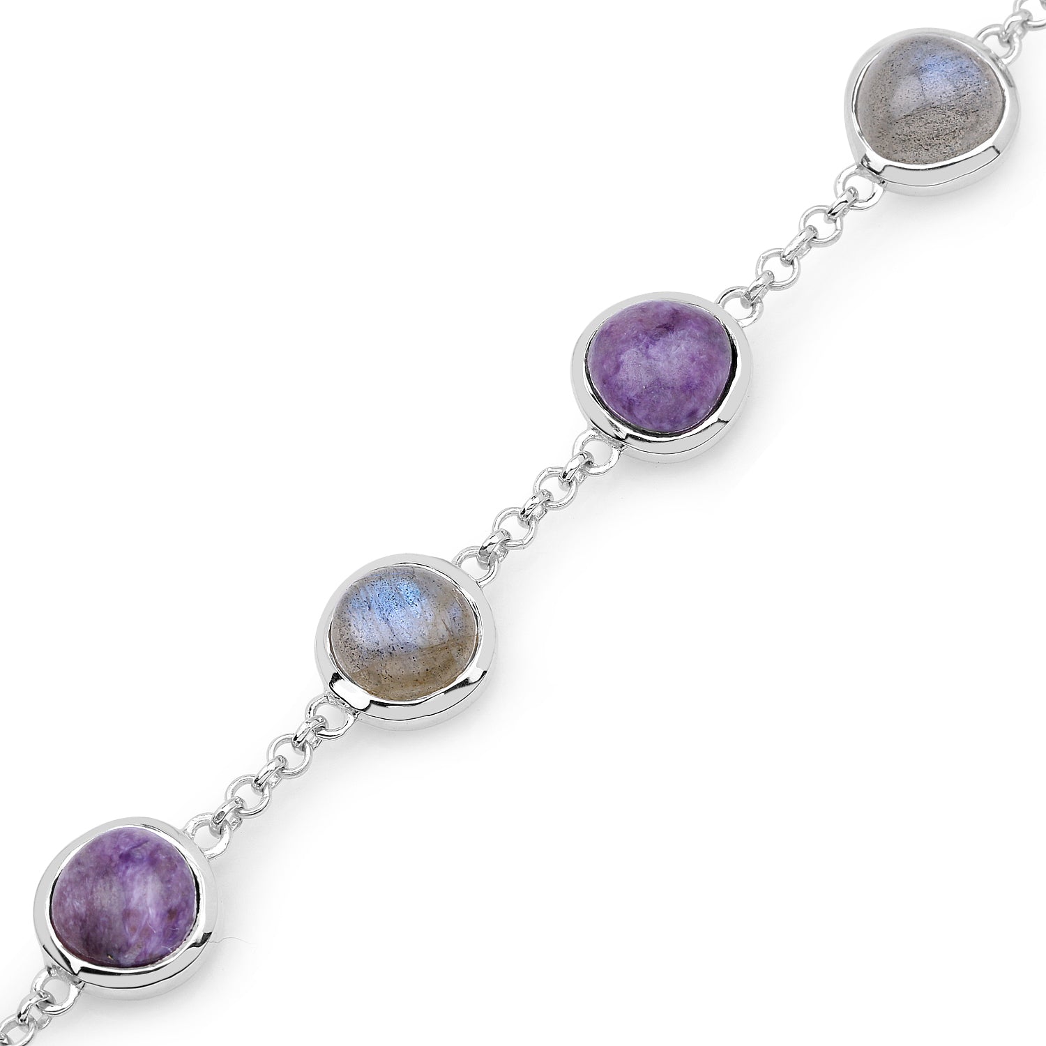 11.00 Carat Genuine Charolite And Labradorite .925 Sterling Silver Bracelet DestGlow