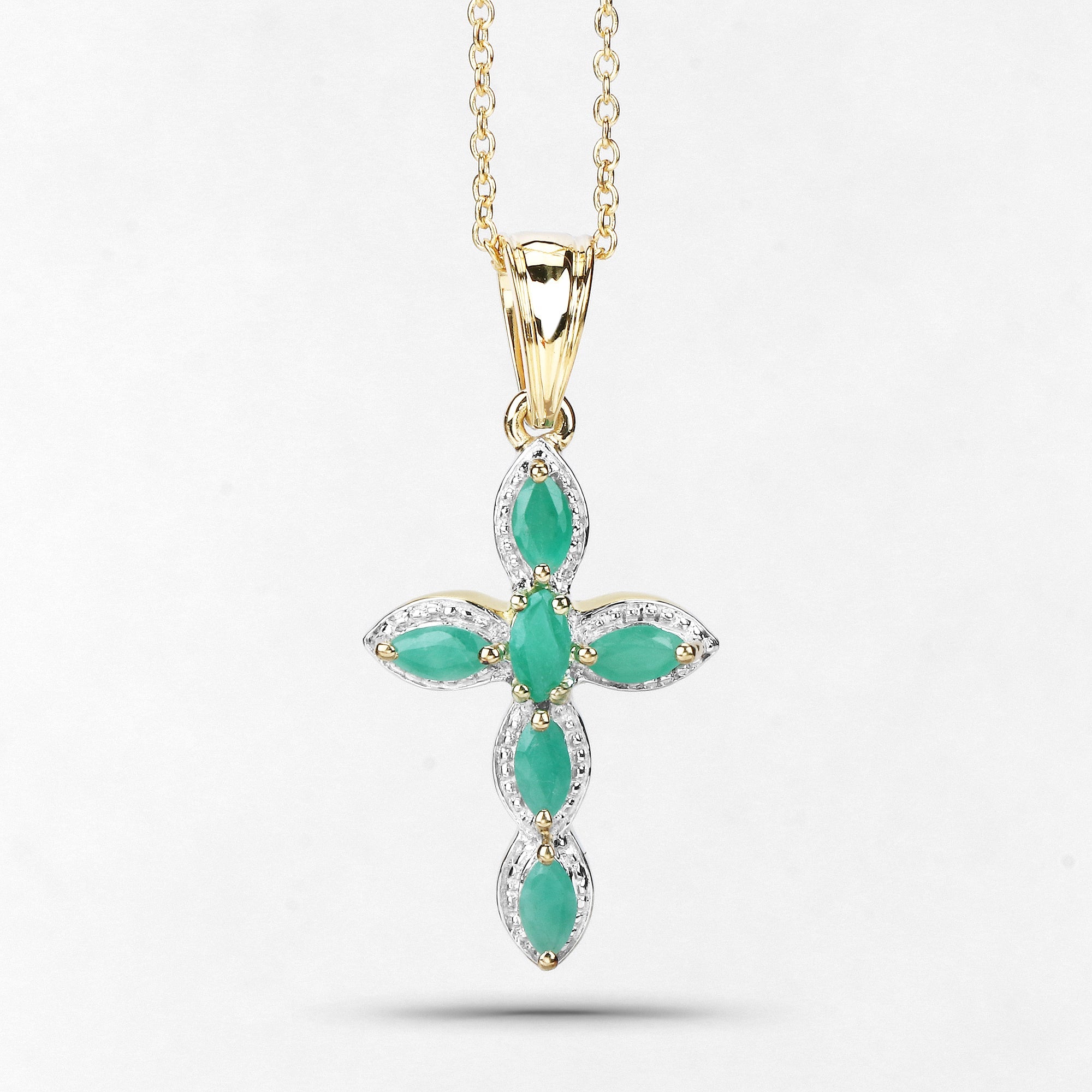 18K Yellow Gold Plated 0.84 Carat Genuine Emerald .925 Sterling Silver Pendant DestGlow