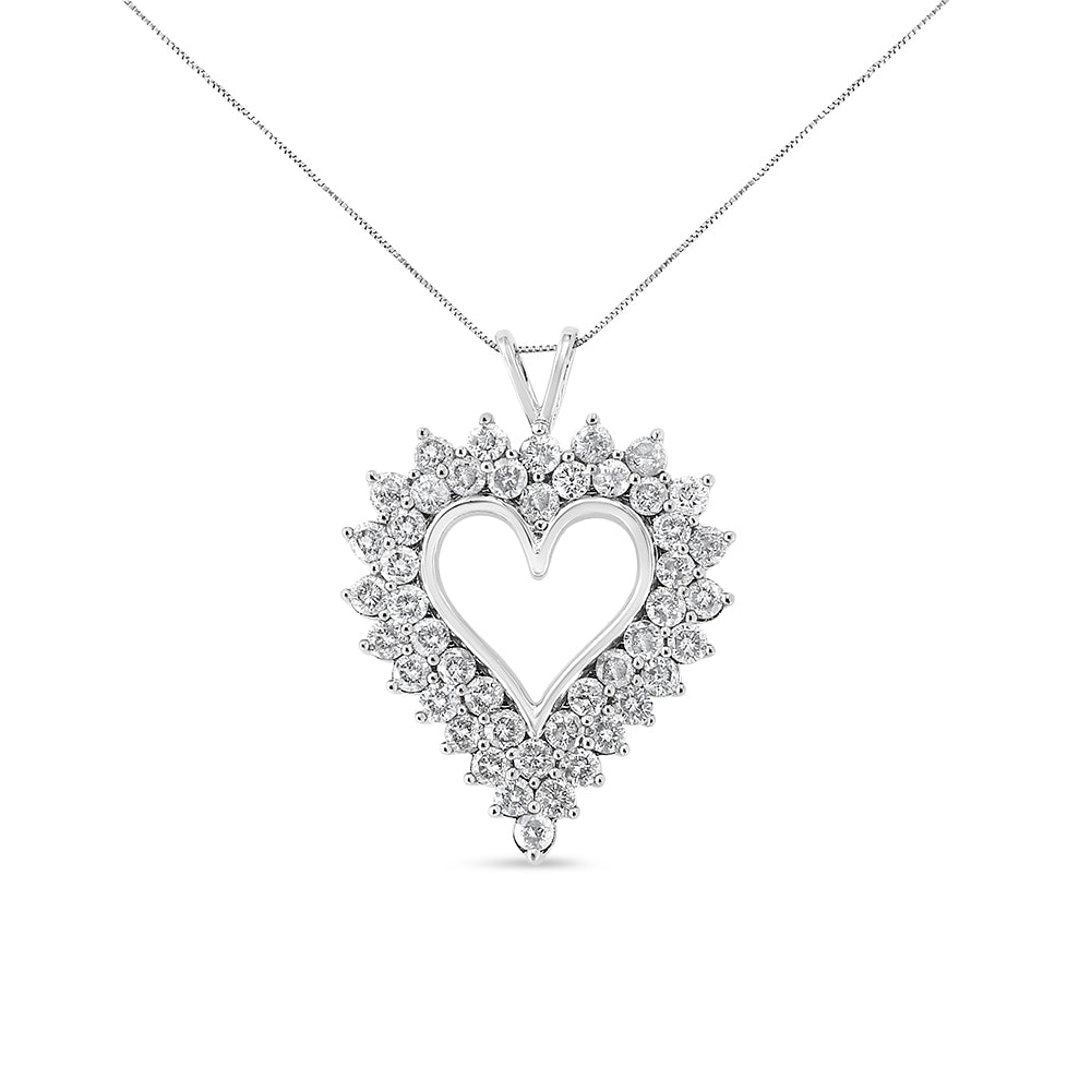 .925 Sterling Silver 4 Cttw Round-Cut Double Row Composite Diamond Heart 18" Pendant Necklace (K-L Color, I1-I2 Clarity) by Bids.com