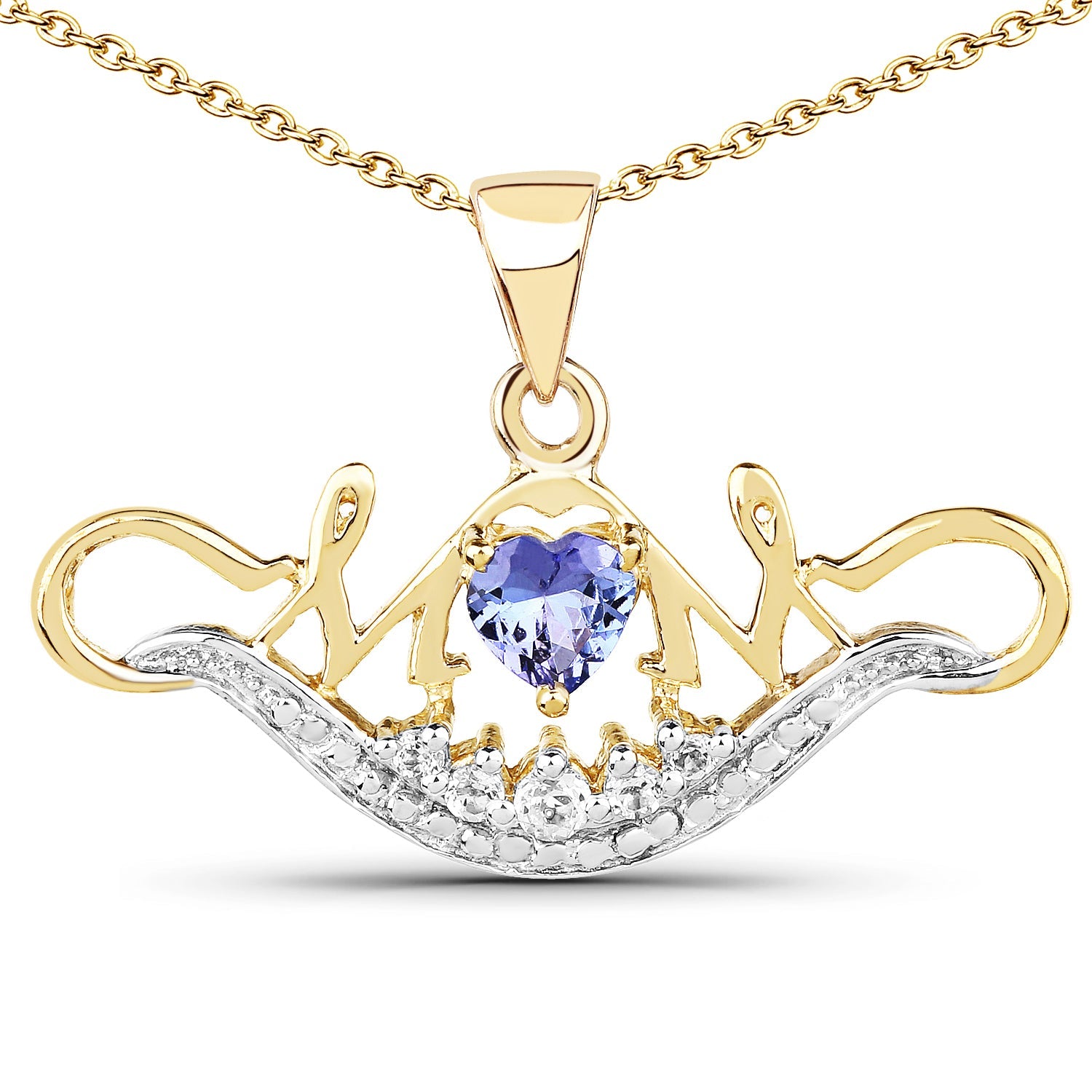 14K Yellow Gold Plated 0.62 Carat Genuine Tanzanite and White Topaz .925 Sterling Silver Pendant by Bids.com