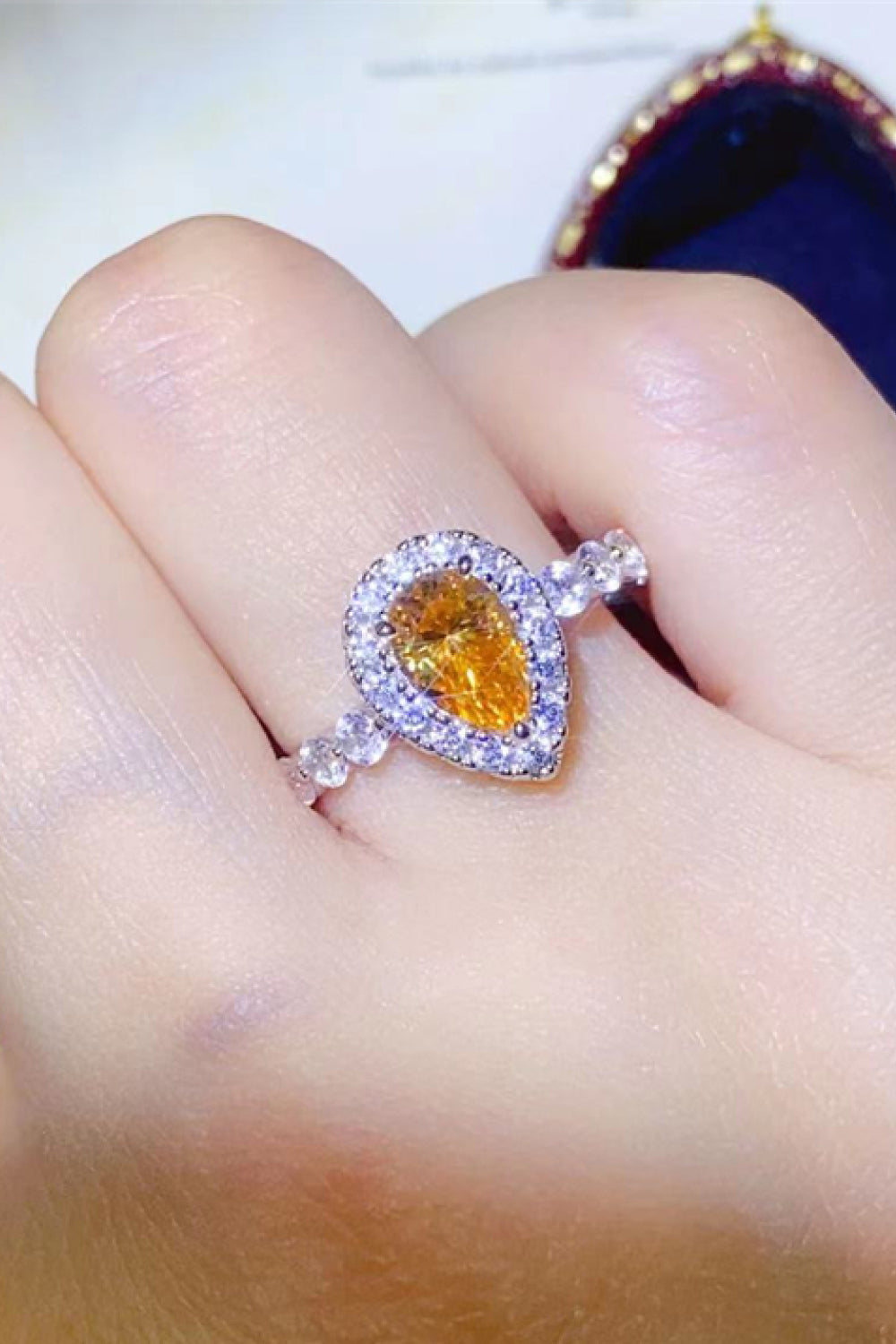 1 Carat Yellow Pear-Cut Sparkala™ Contrast Teardrop Ring (Platinum Over Pure Sterling Silver) by Sparkala